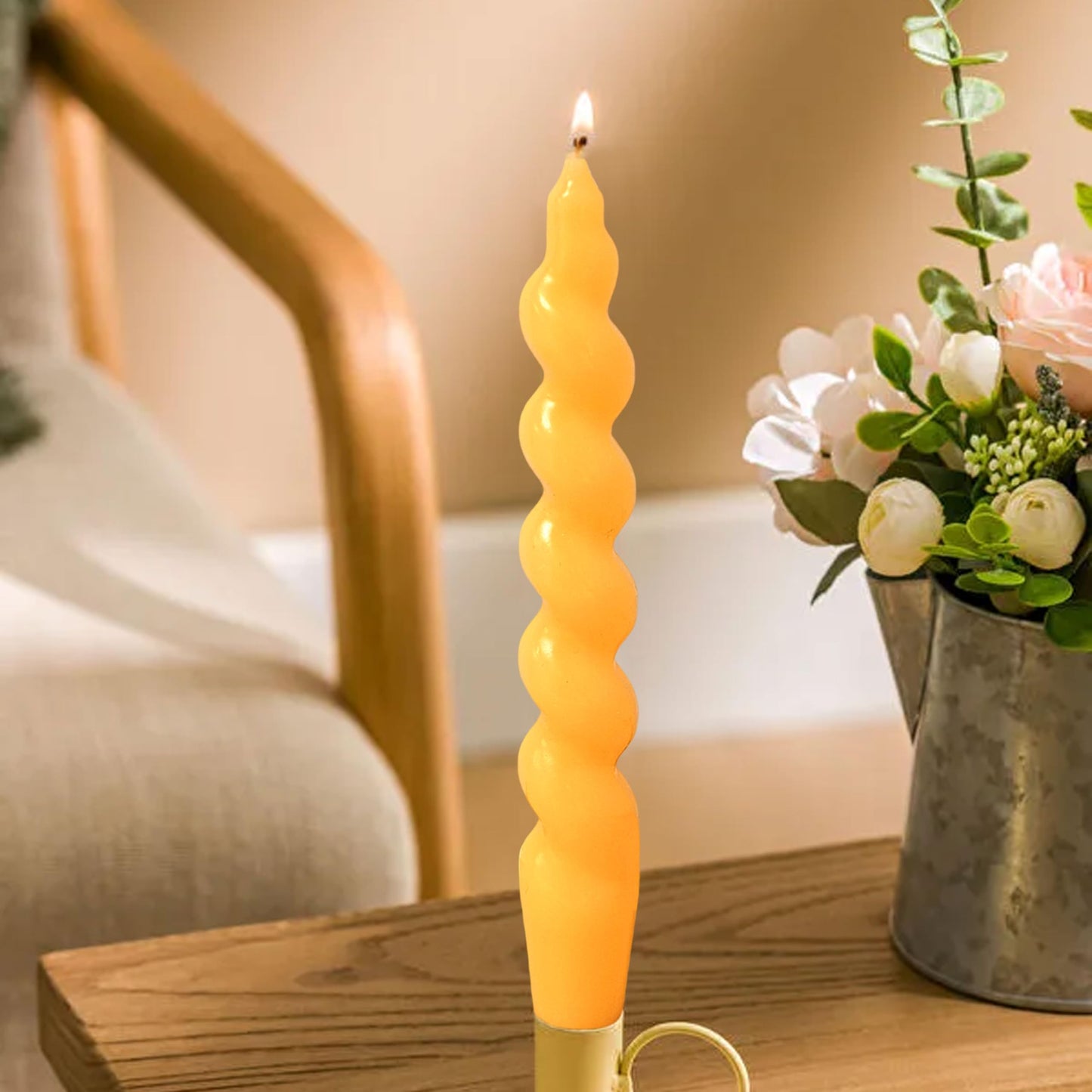 Beeswax Taper Candles Spiral Candle,XINAOBAOLUO 7.5inches Twisted Pure Bees Wax Candlestick Non Toxic Candle Handmade Natural Honey Candlestick Set for Table Home Decor Meditation 2pcs
