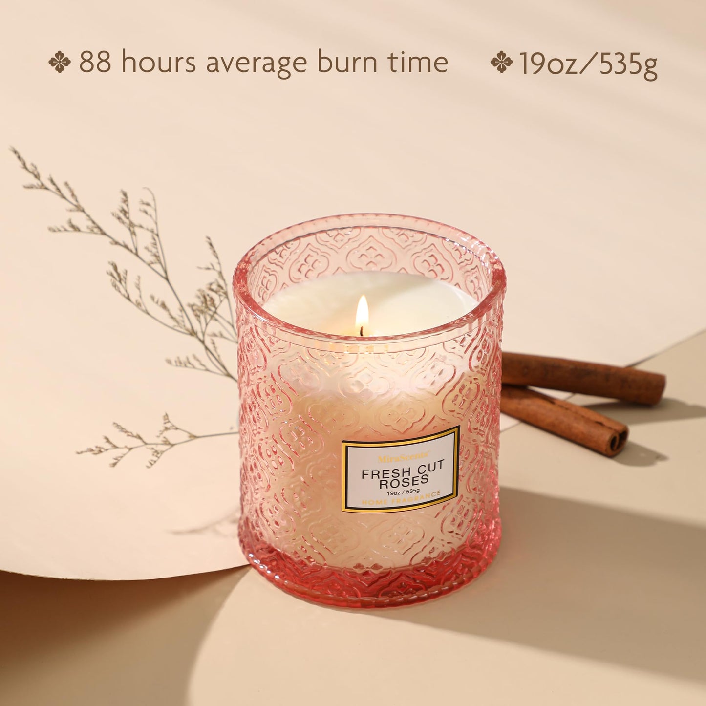 Rose Scented Candles,Pink Candles Gifts for Women, Valentine Luxury Large Decorative Candle in Glass, 19oz Natural Soy Wax for Home