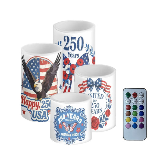 NETILGEN American Flag Flickering Flameless Candles Battery Operated Color Changing LED Candles with Remote Timer Control Set of 4 for 250 Years 1776-2026 American Pride Indepence Day Decor
