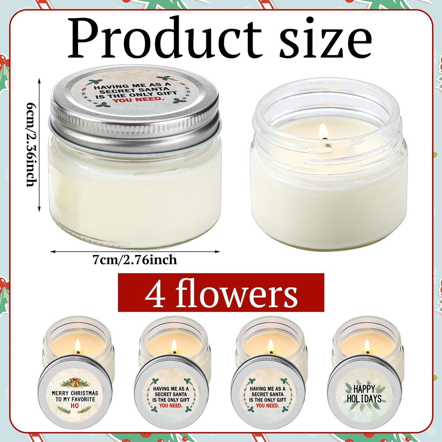Conelist 12 Pcs Christmas Candle Jar Gift Bulk Mason Jar Christmas Scented Candle Mini Small Soy Wax Aromatherapy Gifts Xmas Stocking Stuffers for Neighbor Women Friends Christmastide Gifts