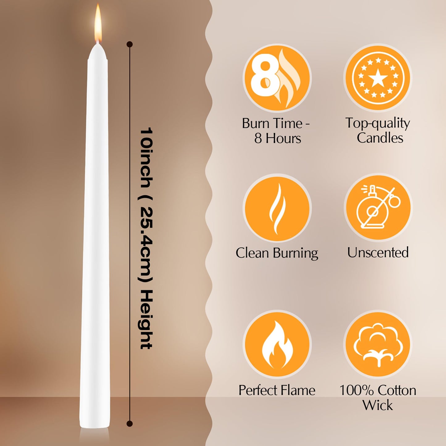 12 Pack White Taper Candles - Taper Candles 10 Inch Dripless, Smokeless & Unscented - 8 Hours Long Burning - Tall Candlesticks - Ideal for Weddings, Dinner Parties, Home Decor, Birthday Party