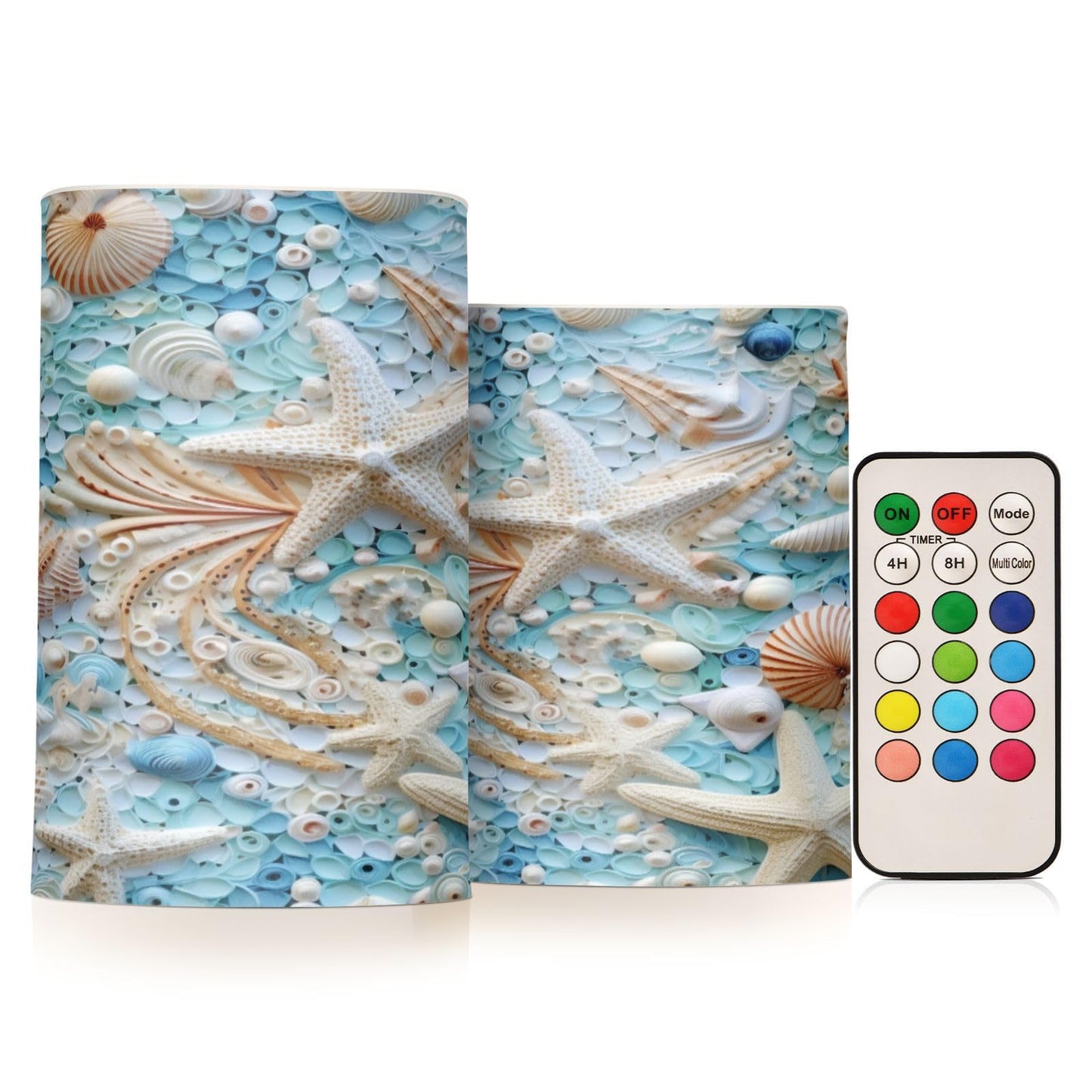 BOENLE Flickering Flameless Candles, Starfish Seashell LED Candles with Remote Timer, Set of 2 Battery Operated Candle for Valentine Wedding Birthday