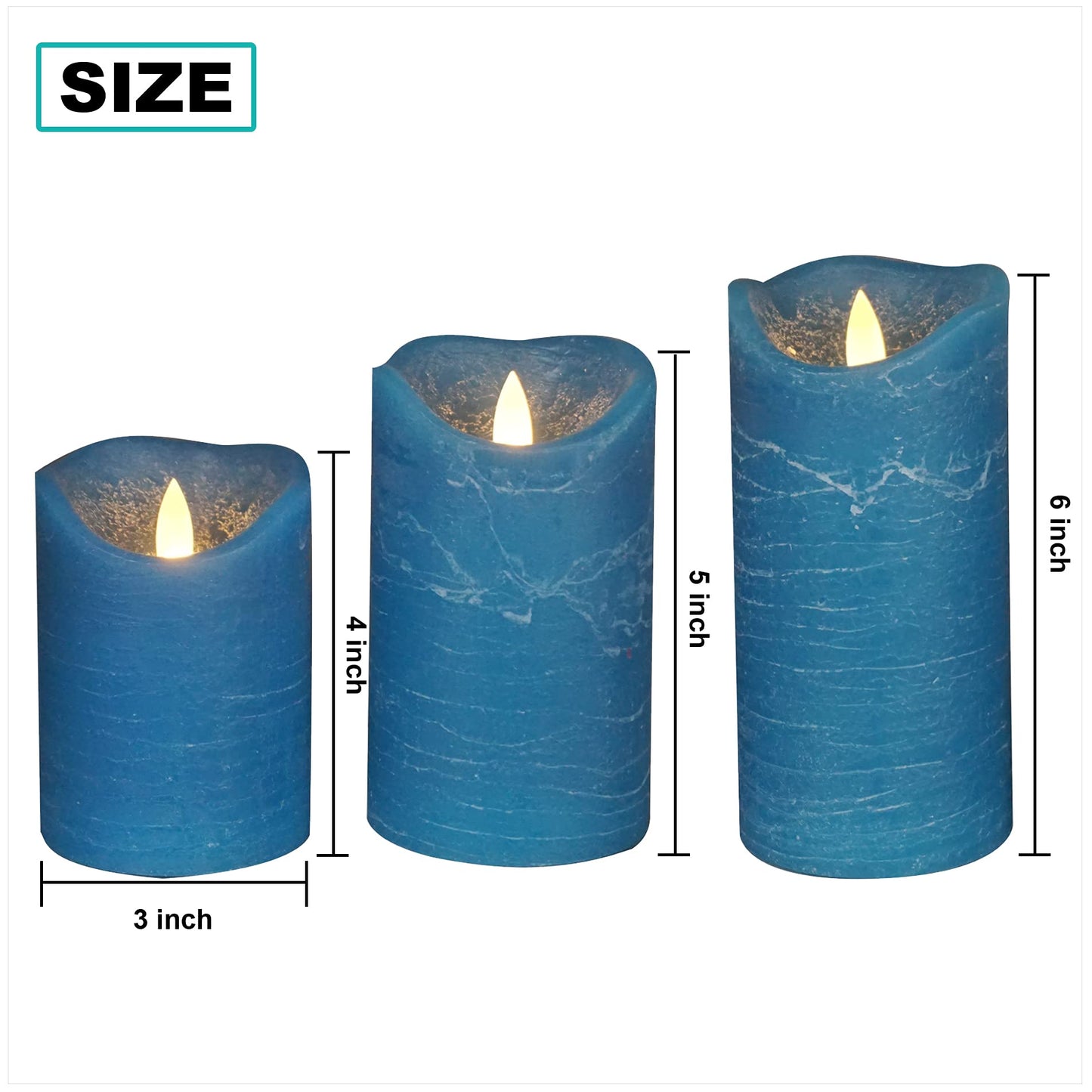 iZAN 3 Pack Real Wax Flameless Candles Battery Operated LED Pillar Flickering Realistic Electric Candle Gift Sets with Remote Control and Cycling 24 Hours Timer 3”D X 4" 5" 6" H (Blue)
