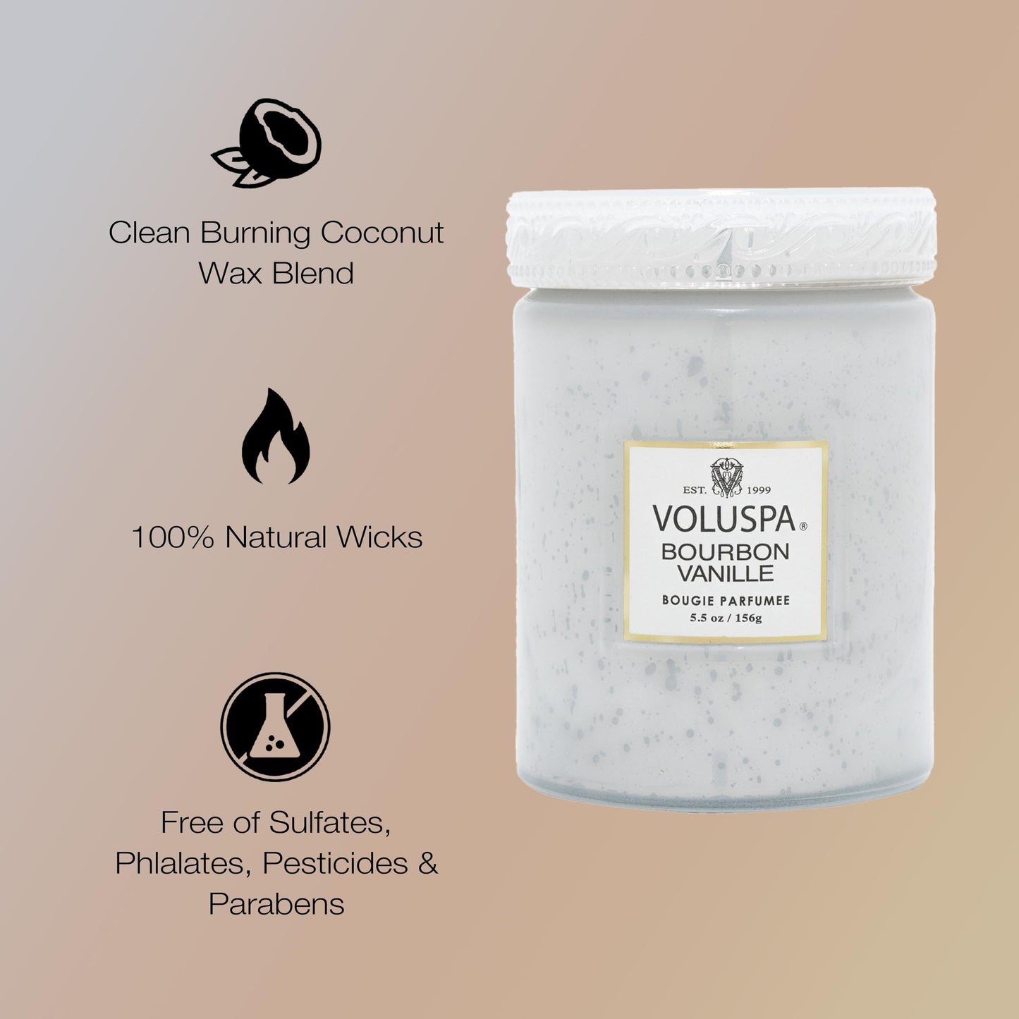 Voluspa Bourbon Vanille, Small Candle Jar, 5.5 Ounces, 50 Hour Burn Time, Coconut Wax for Clean Burning, Handcrafted in the USA