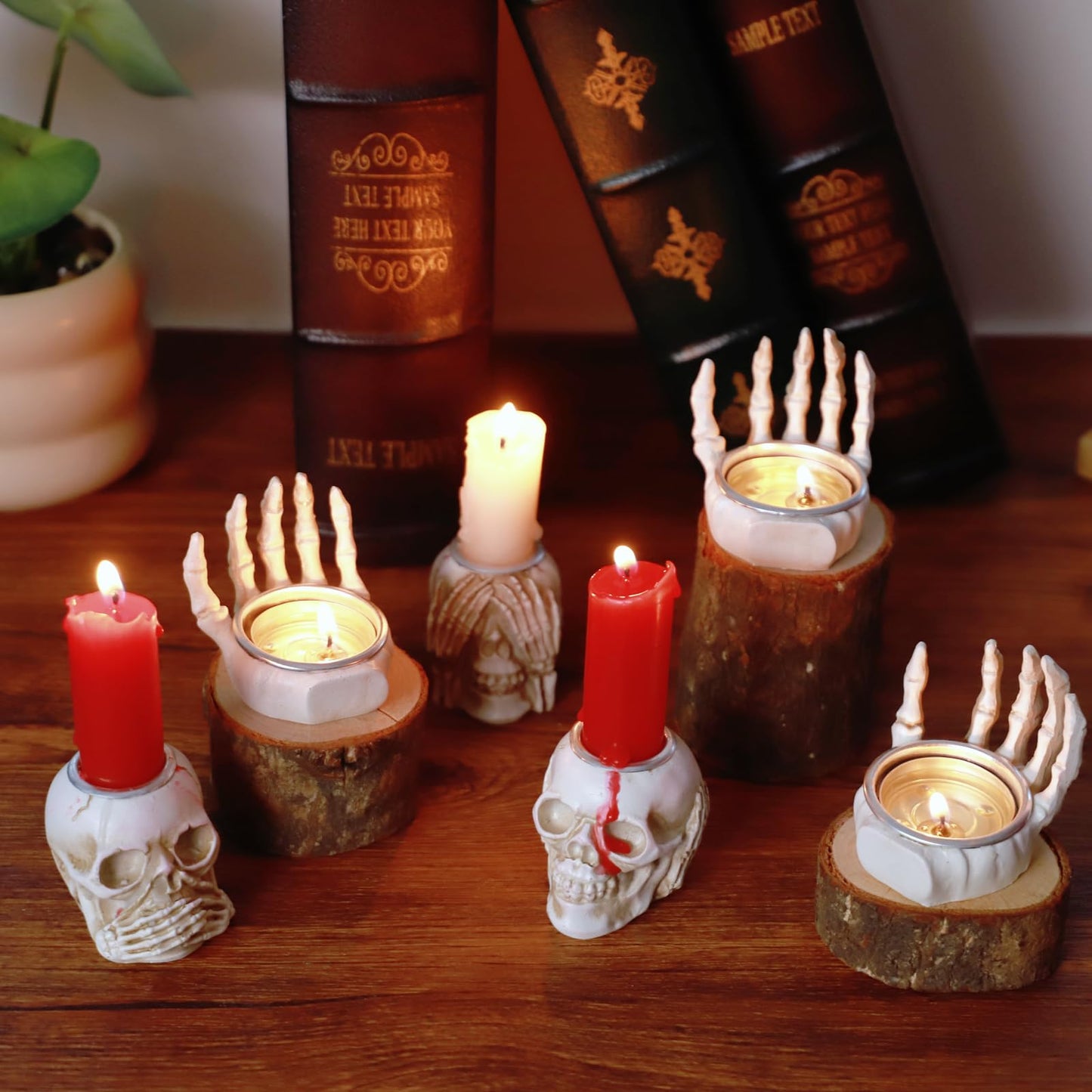 Gothic Skull Taper Candle Holders, 3pcs - See No Evil, Hear No Evil, Speak No Evil, Halloween Candle Holders, Horror-Themed Spooky Home & Halloween Decorations