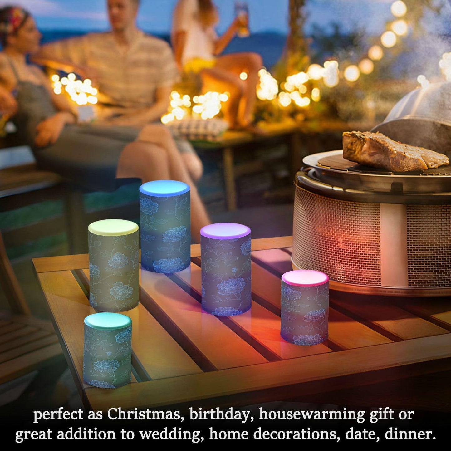 ALAZA Blue Rose Floral Flickering Flameless Candles Battery Operated with Remote Timer,Tea Light Candles LED Pillar Votive Candles Set of 2 for Outdoor Indoor Decorations