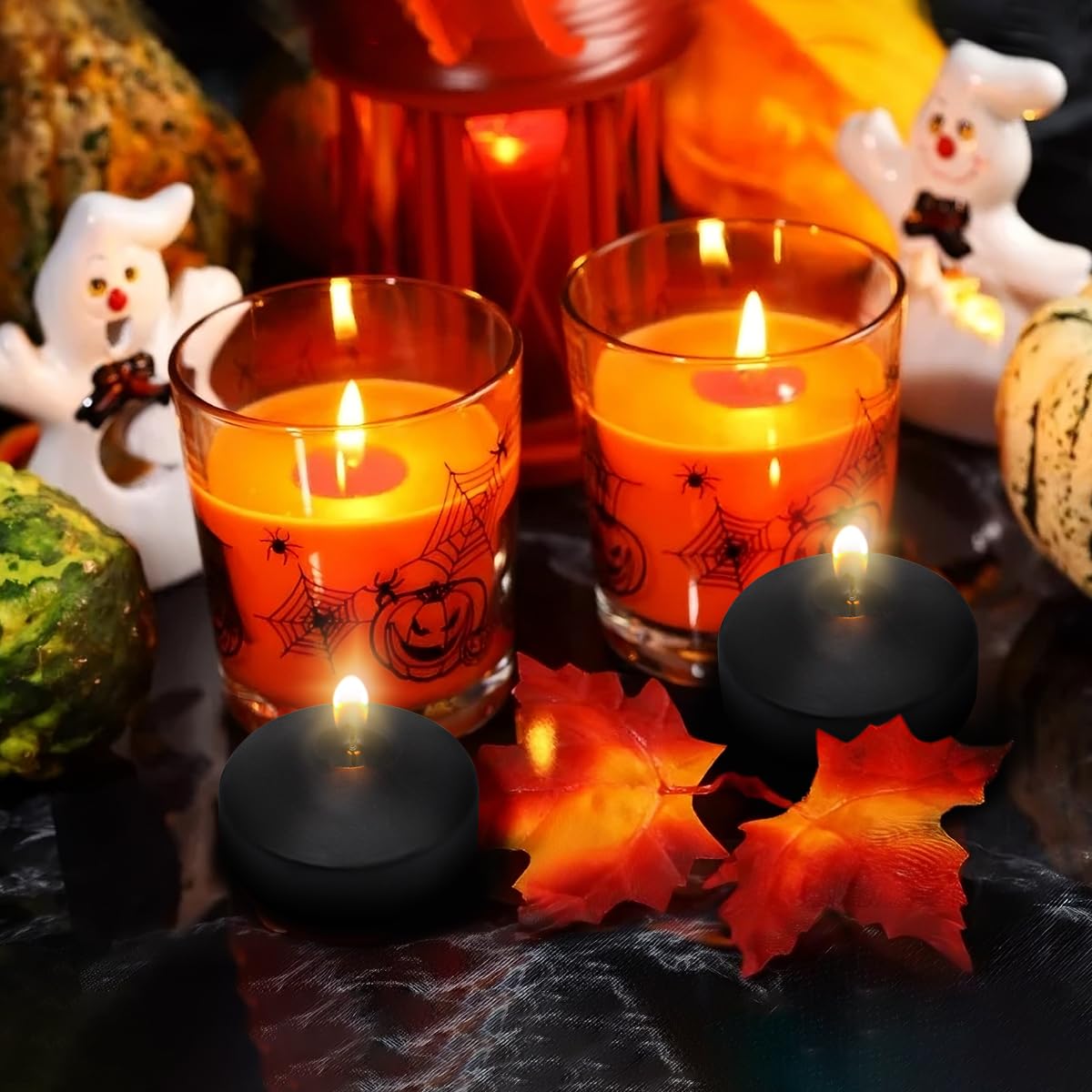 6 Hour Black Floating Candles, Unscented Small 2 Inch Dripless Pool Water Wax Candles for Cylinder Vase, Centerpiece at Wedding, Party, Pool, Holiday, Halloween, 24 Packs
