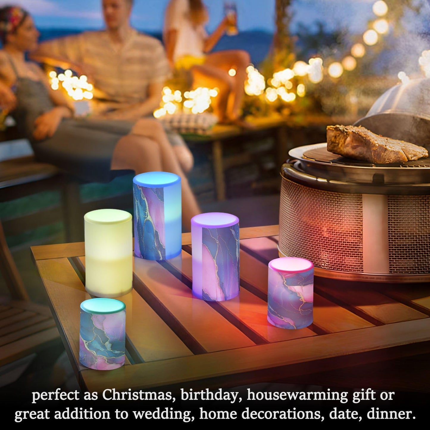 Zathe Flameless Pillar Candles Remote Control Flameless Candle Lantern for Table Marble Navy Blue Hot Pink