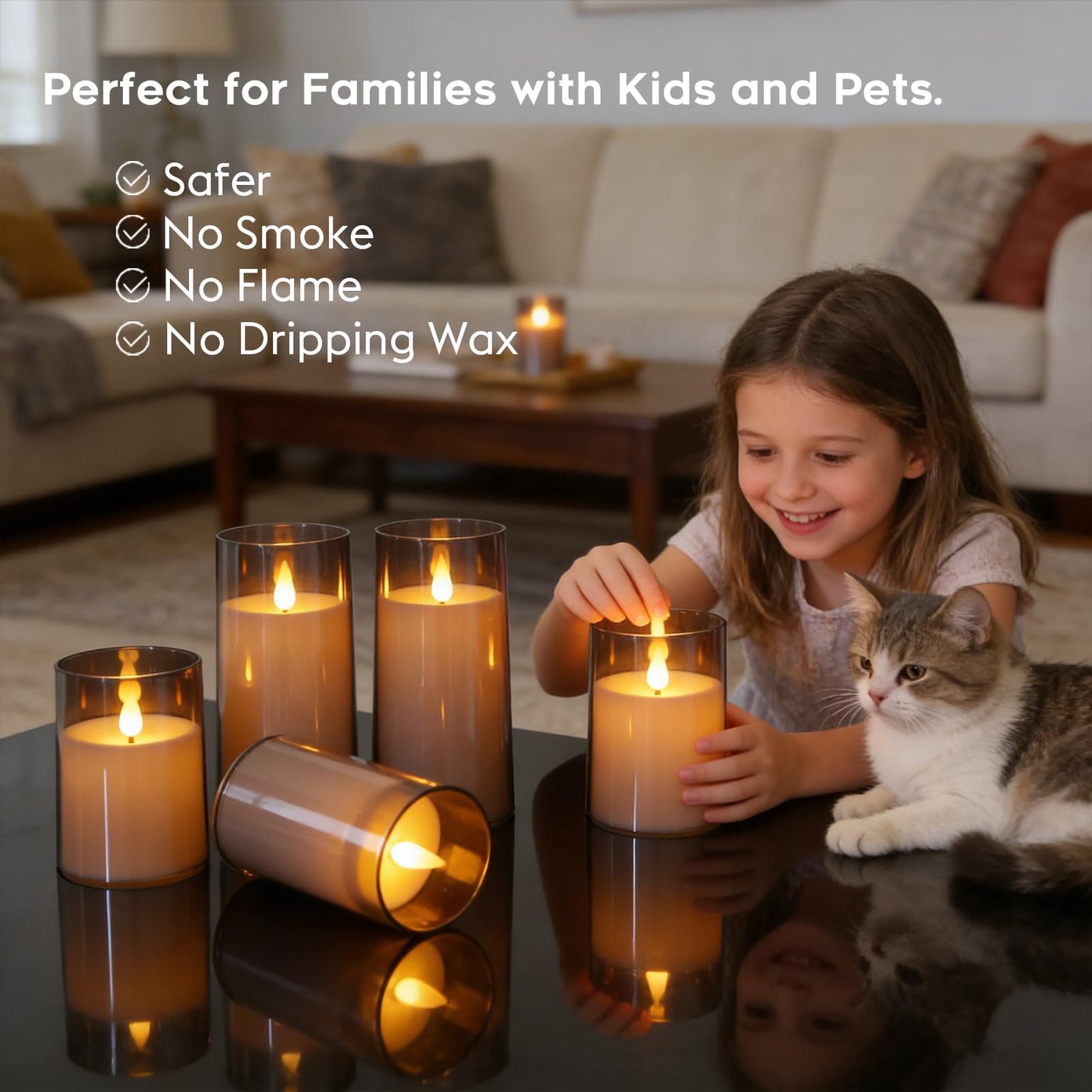 Fo32won Grey LED Flameless Pillar Candles Battery Operated with Remote Timer, 5 Pack 3D Flickering Acrylic Candles for Home Living Room Bedroom Fireplace Wedding Party Holiday Decor & Gift