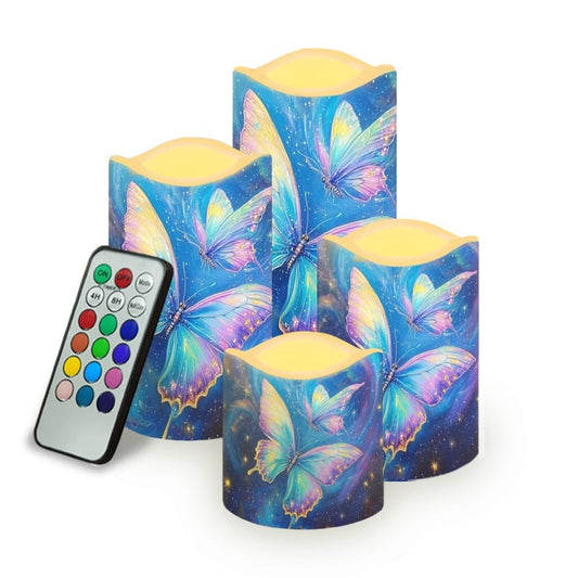 Uorisanigo Colorful Butterfly Plastic Flameless Candles with Remote Control and Timer LED Flickering Battery Operated Color Changing Electric Pillar Candles Decoration