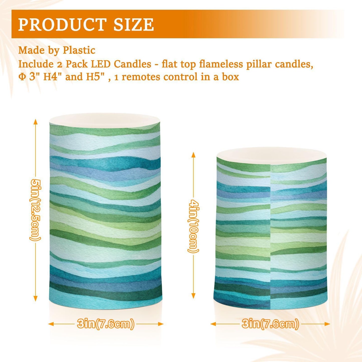 Kcldeci LED Flameless Candles Battery Operated with Remote and Timer, Blue Green Turquoise Wave Realistic Flickering Flameless Candles Led Pillar Candles, Set of 2