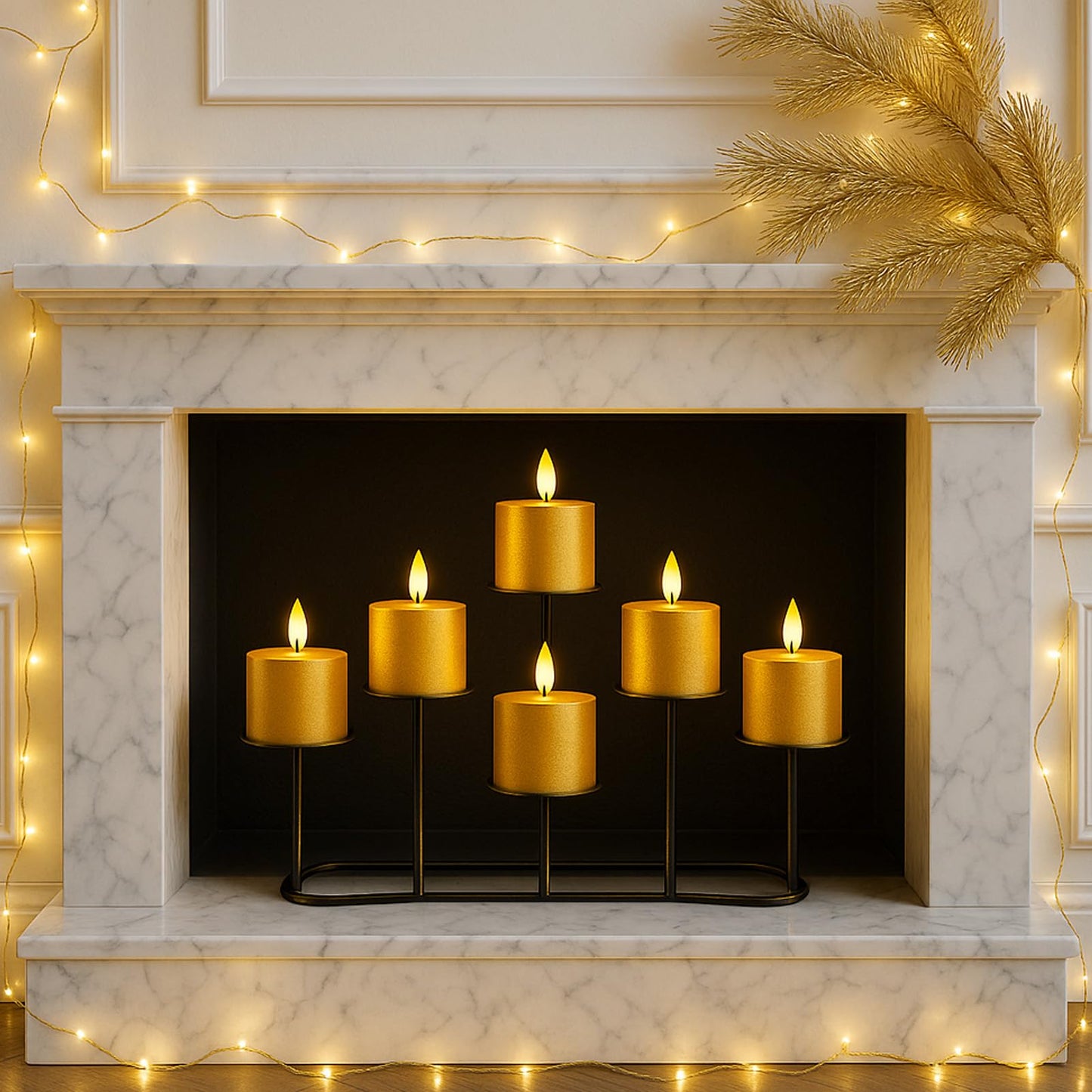 Smtyle Fireplace Christmas Candelabra Candle Holder - Black Matte Geometric Multi Tier Design, Stable Base, Perfect for Pillar Candles, Modern Minimalist Home Decor Accent