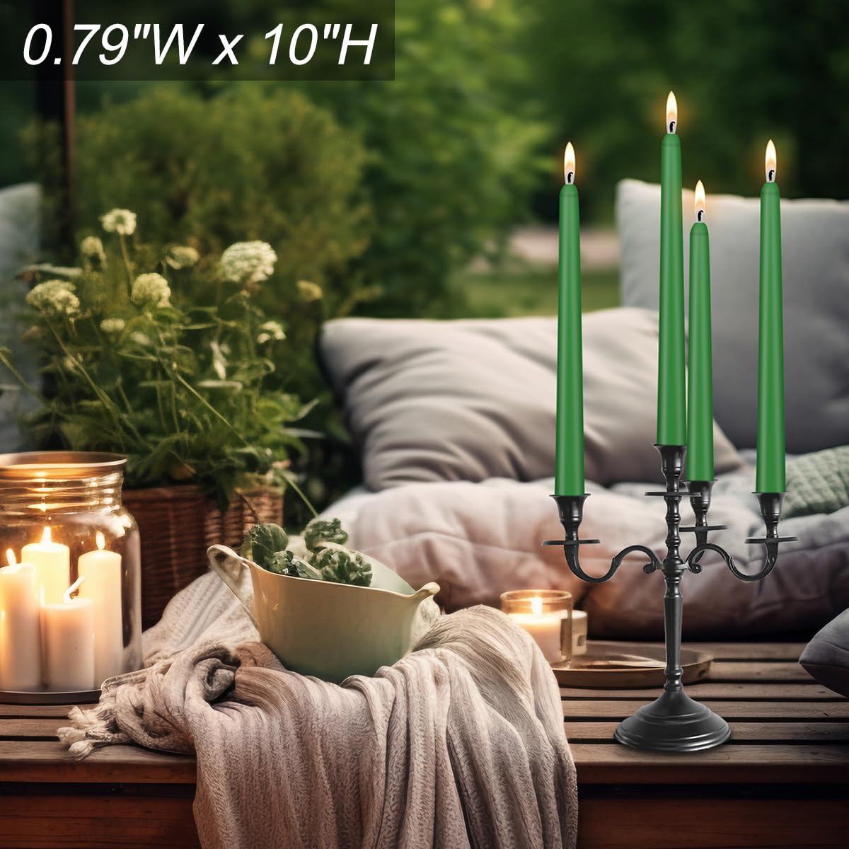 10 inch Cone-Shaped Candle, Set of 24 Smoke-Free, drip Free Wax, Long Burning, Used for Home Decoration, Churches, Celebrations, Parties (Green)