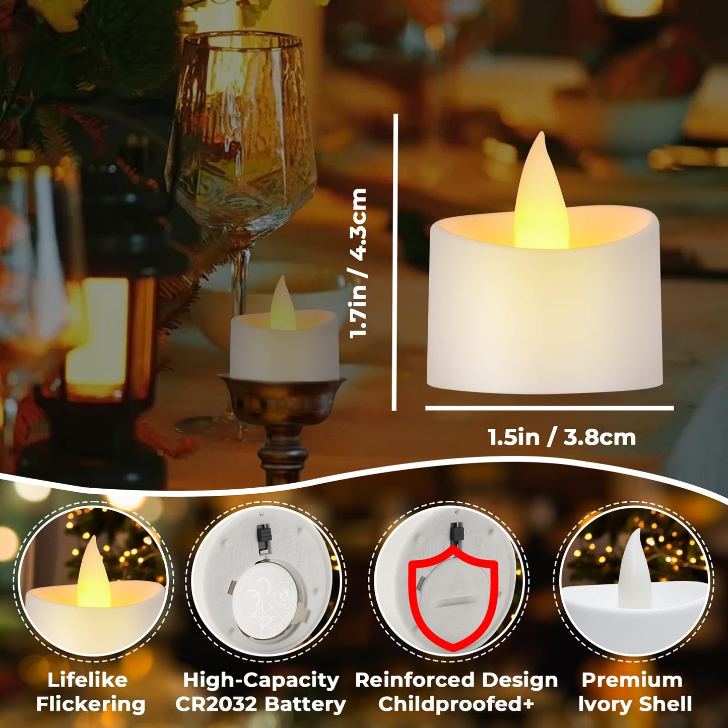 Haown White Flameless LED Tea Lights - Battery-Powered Dancing Flame Candles for Modern Homes, White Weddings & Easter Decor (White Base, 24 Pack)