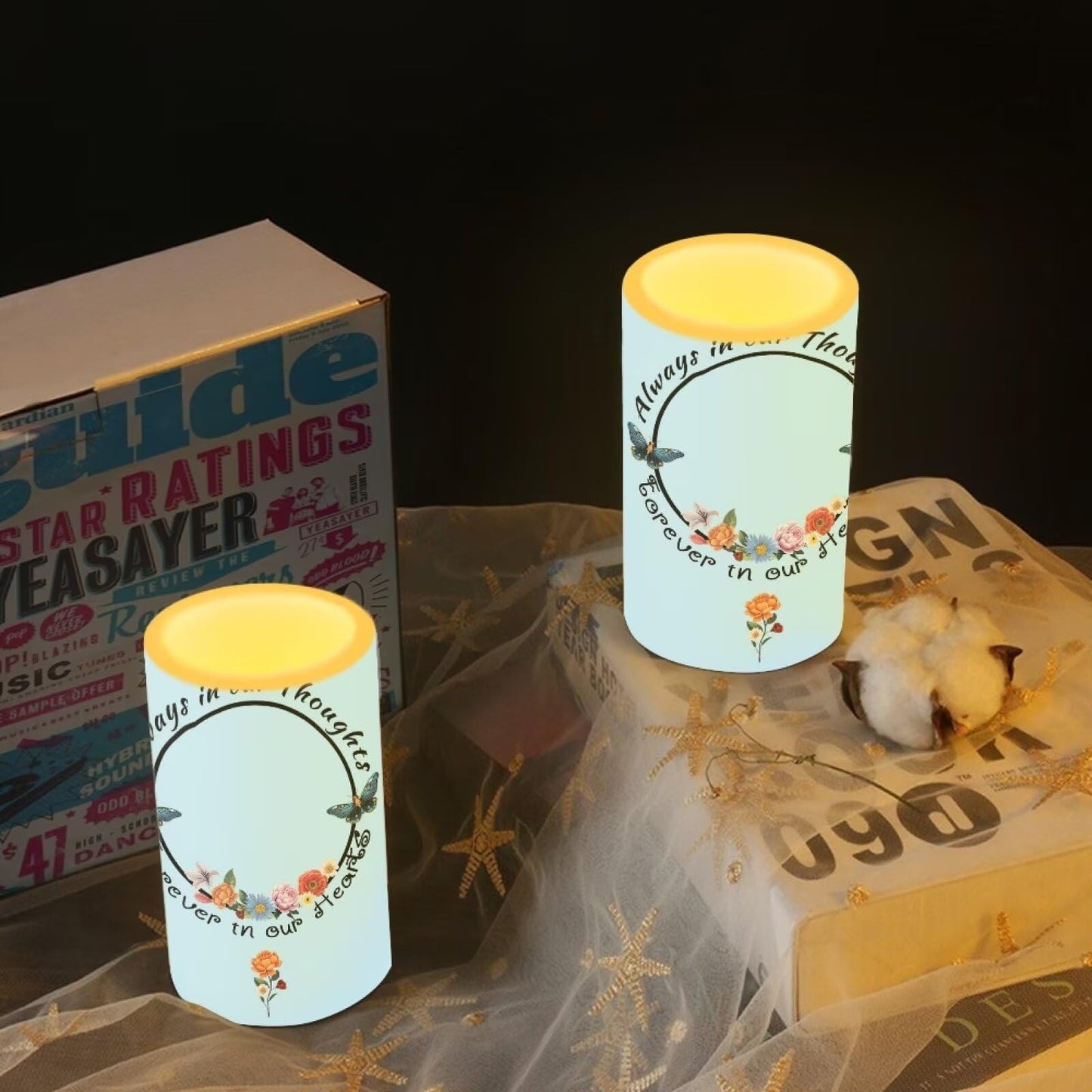 Luarisgur Personalized LED Memorial Candle for Loss of Loved One 2 Pack 6 x 3 inch Flameless Candles Blue Battery Operated Candles with Multicolor Timer Remote Control Flameless LED Fake Candles