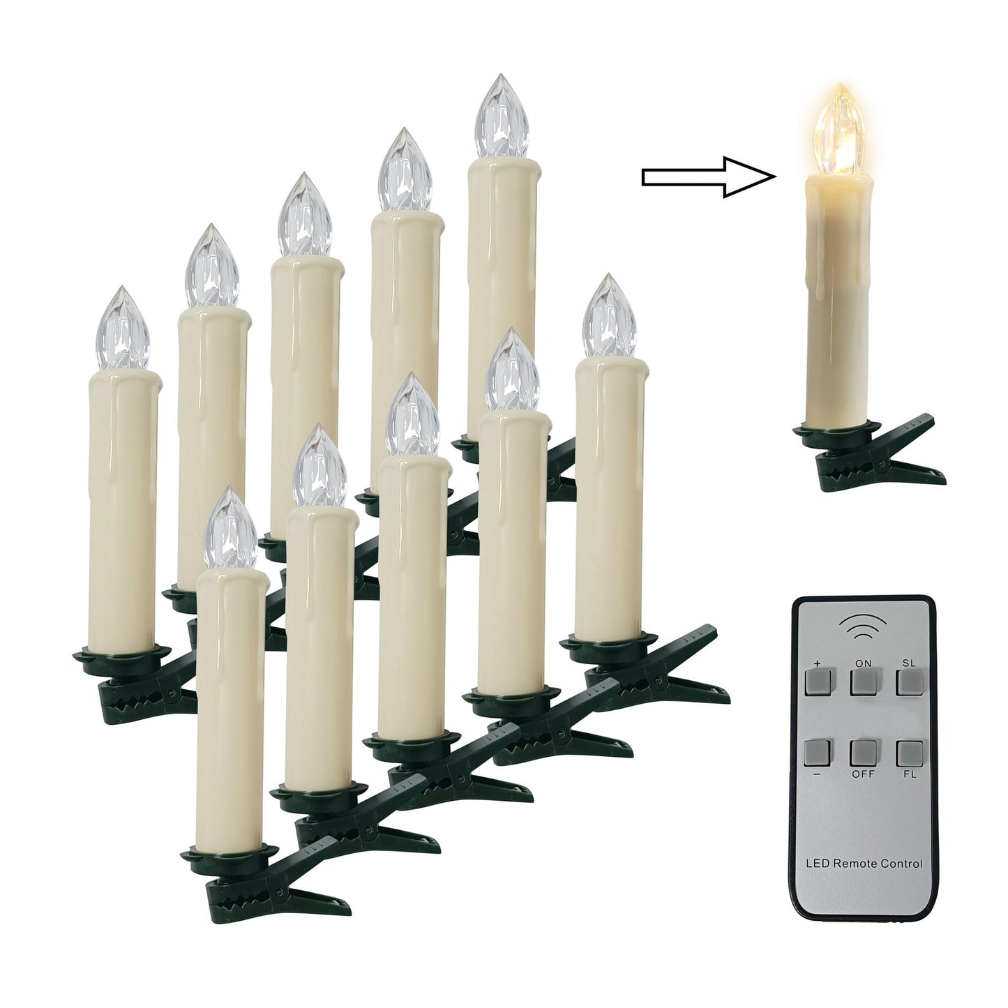 Flameless LED Taper Candles with Clips, 4” Battery Operated Window Candles with Remote Timer Mini LED Chandelier Candlesticks for Home Decor Wedding Church Party & Tree Lighting,10 Pack,White