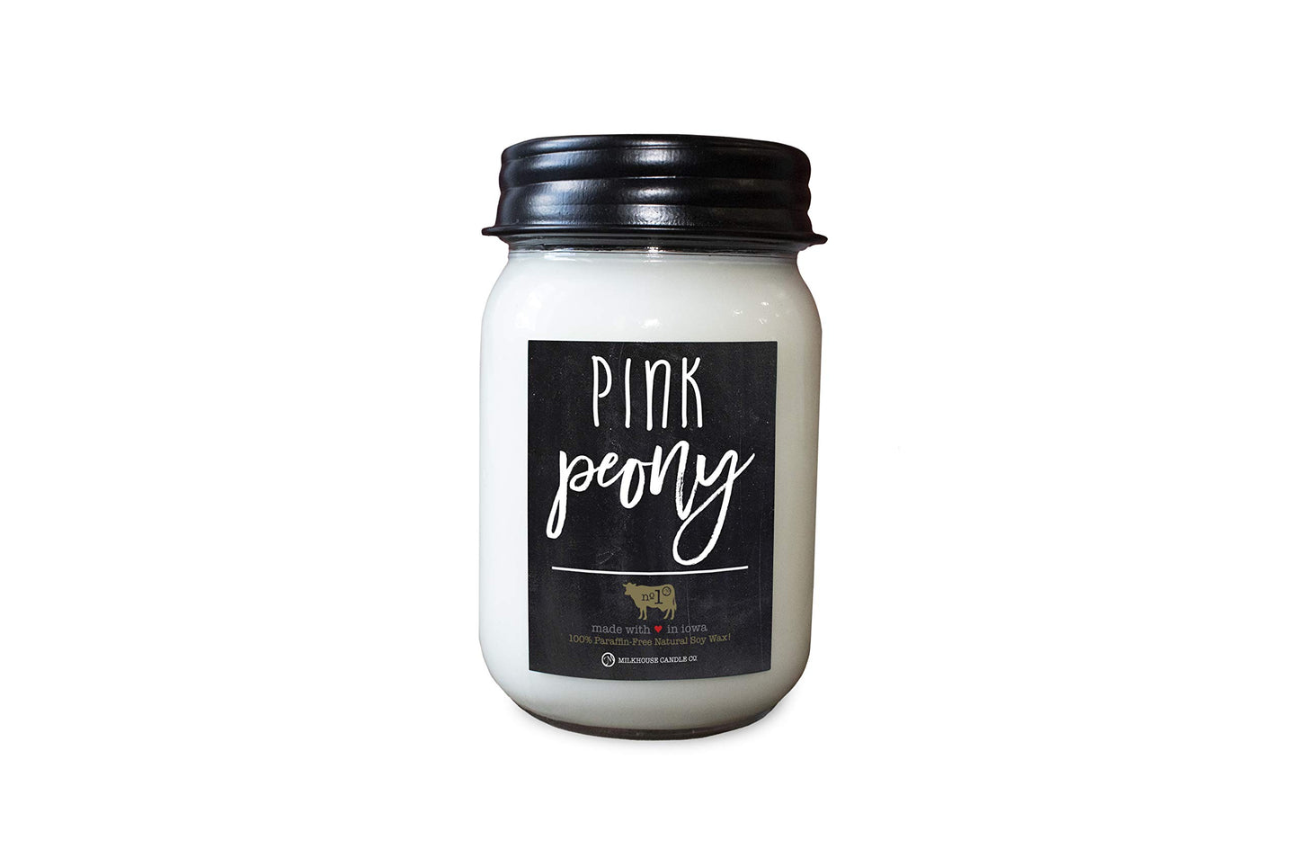 Milkhouse Candle Company Pink Peony Soy Candle - Sugared Peony | Apricot Blossom | Powdered Woods Scented - 13 oz Mason Jar with Lid, 70+ Hour Burn Time, Made in the USA