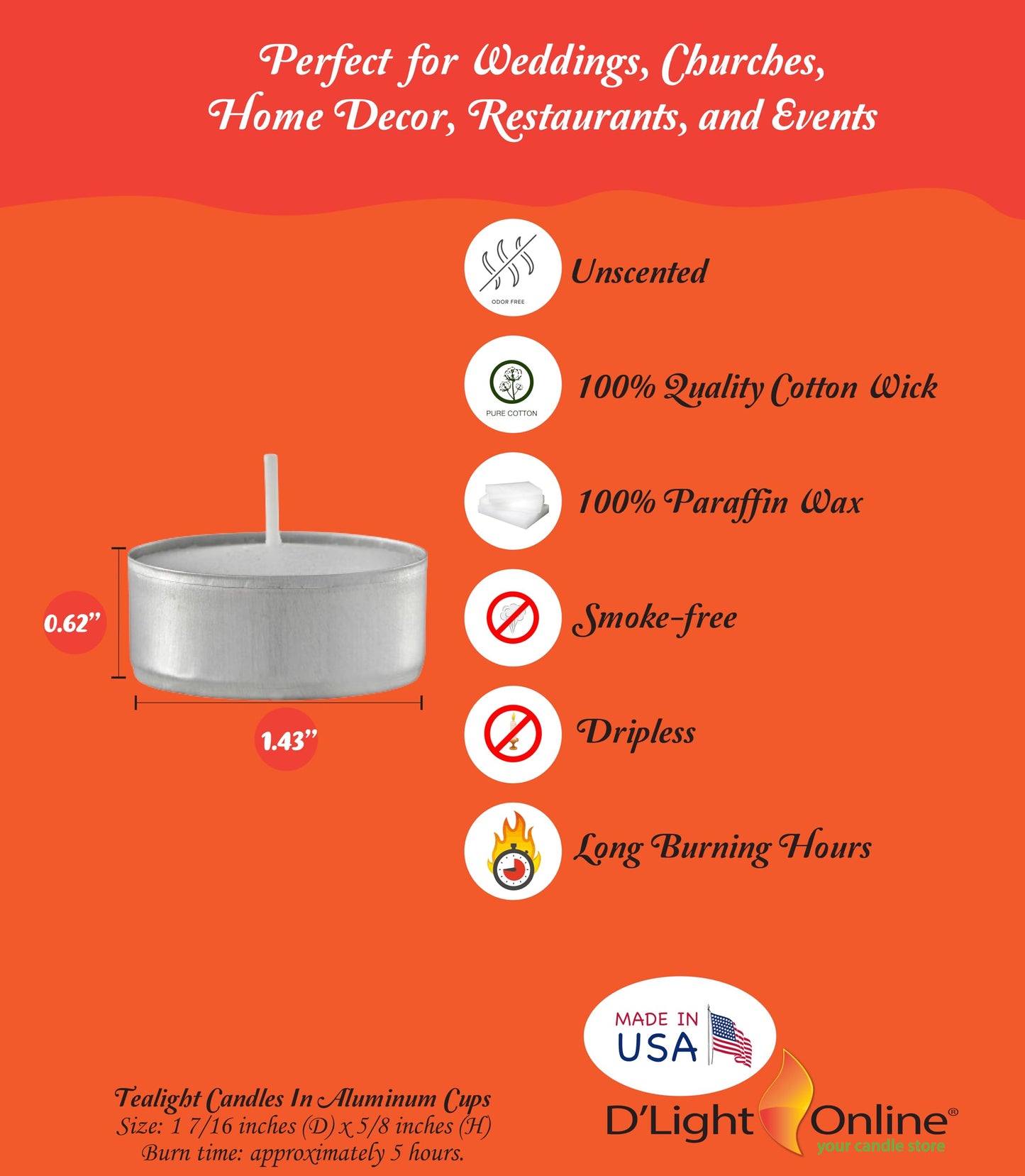 Unscented White Bulk Tealight Candles in Aluminum Cups Smokeless Wedding Tea Lights for Romantic Dinner, Wedding, Spa, Hotels Home & Holiday Decorations, Party & Ambience Candles - Set of 10