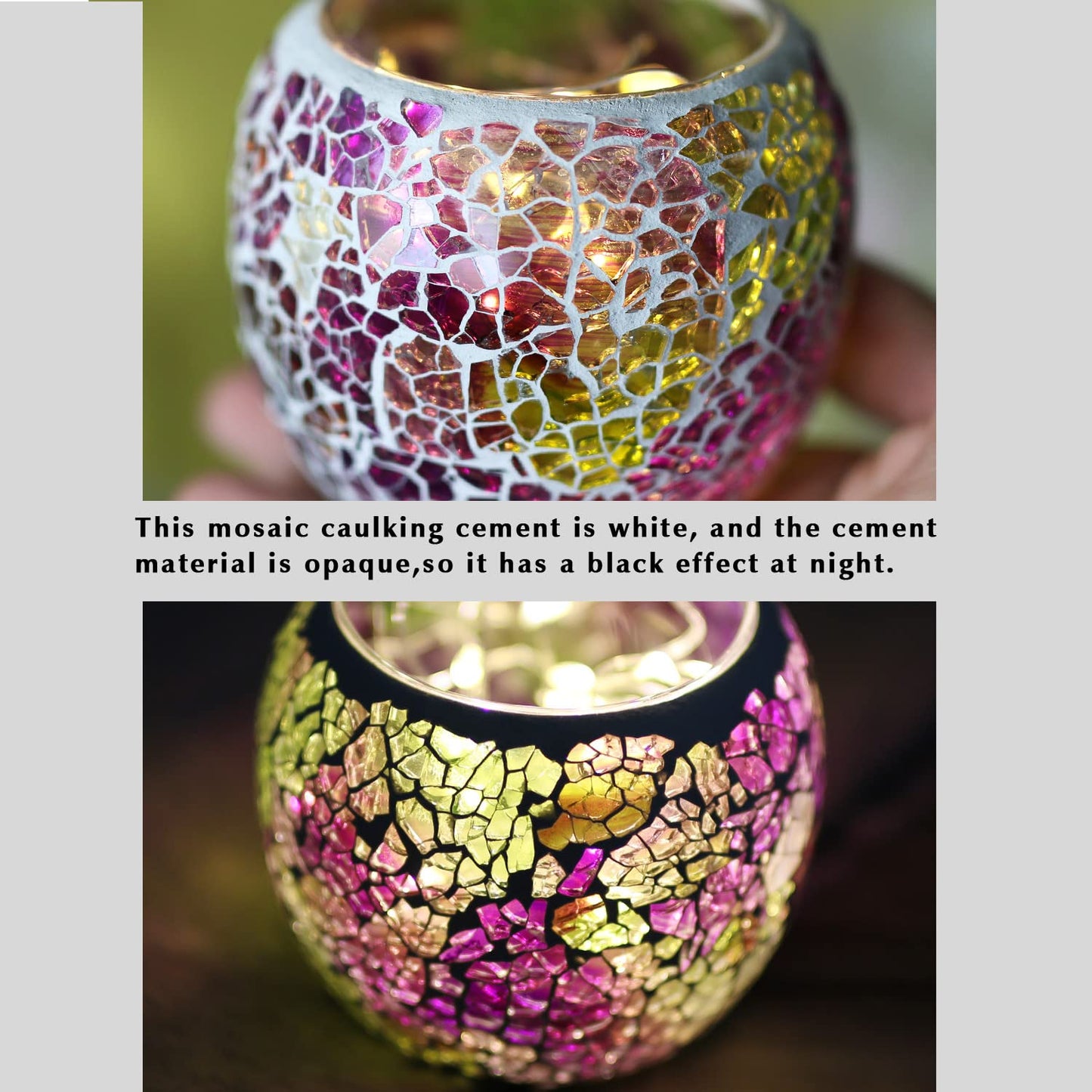 Votive Candle Holders for Table Centerpiece (NO Candles) Wedding Dinner by Candlelight,Tea Light Holders Mosaic Candle Holdes Candlescape Bowl for Valentine's,Christmas Party Decor 1 PC(Pink Green)