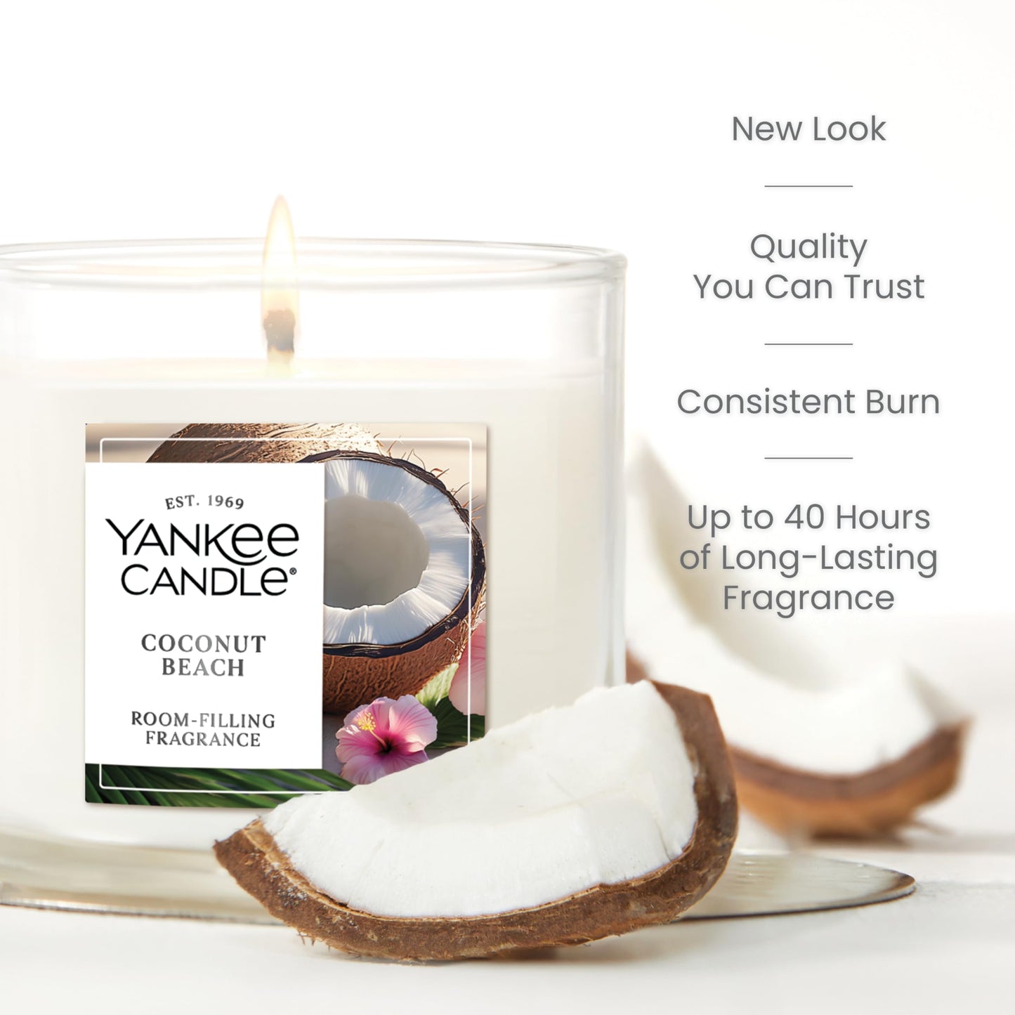 Yankee Candle Small Tumbler Scented Candle, Coconut Beach, 4.3 oz, Premium Plant Wax Blend, Up to 40 Hour Burn Time