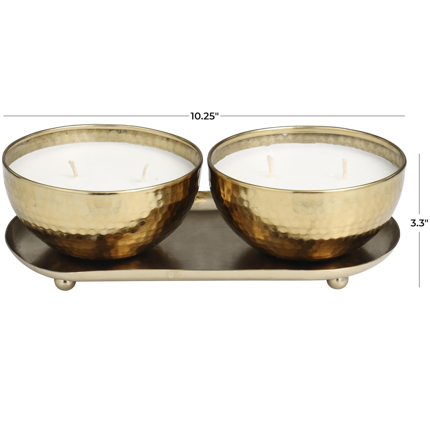 Deco 79 Metal Decorative Candle Egyptian Mint Scented Hammered 12 oz 2 Wick Aromatherapy Candle with White Wax, Set of 2 Wax Aromatherapy Candle 10" W, 3" H, Gold