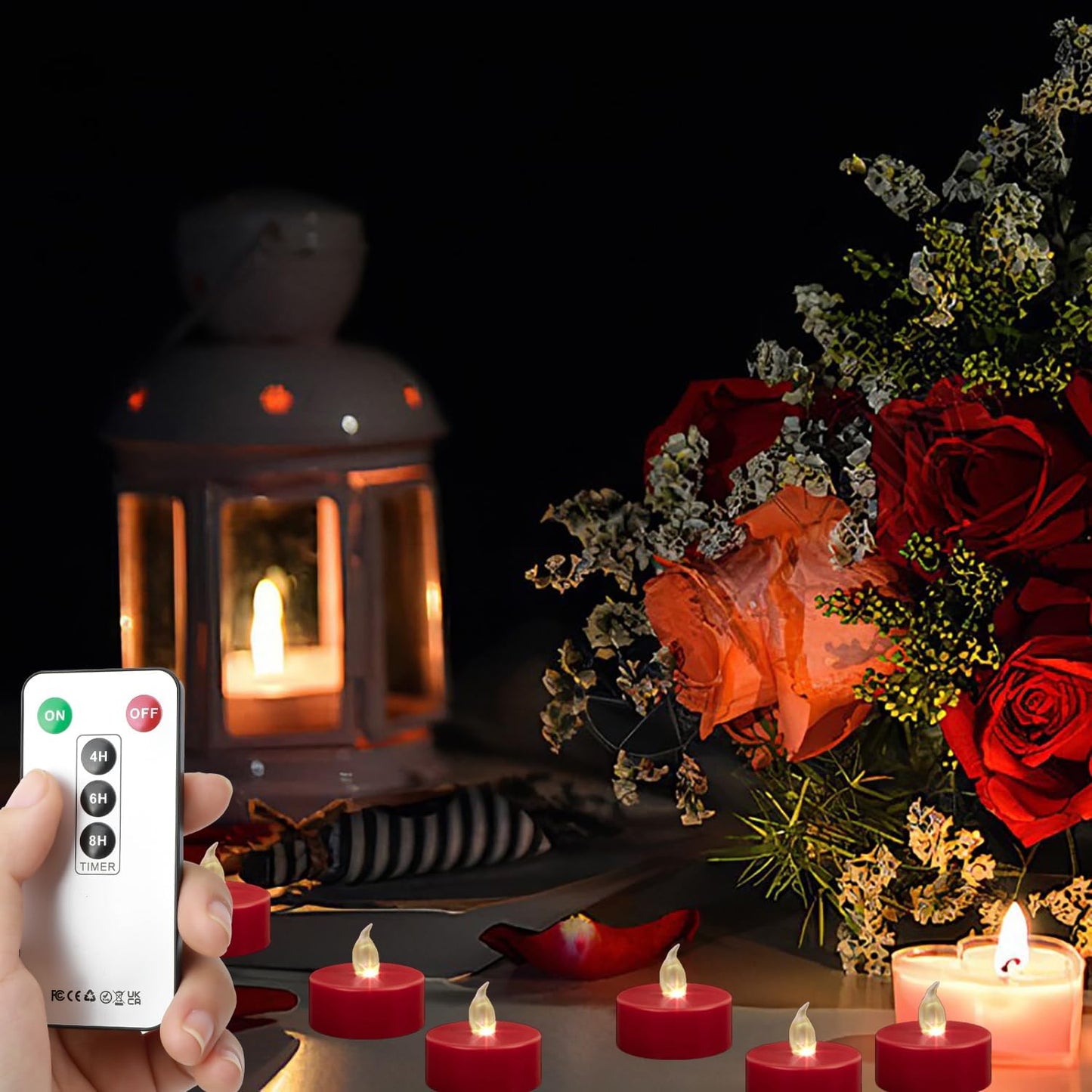 LED Tea Lights with Remote Control: Battery Operated Realistic and Bright Flickering Long Lasting 400+Hours Flameless Candles for Home Decor Holiday Wedding Party Valentine's Day(12pack, Red)