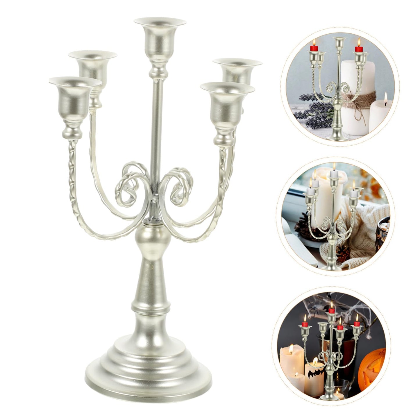 HAKIDZEL European Style Metal Candelabra Candle Stand Holder Vintage Retro Design Desktop Candlesticks for Wedding Anniversary Home Tabletop Ornament (Light Gold 5-Arm)