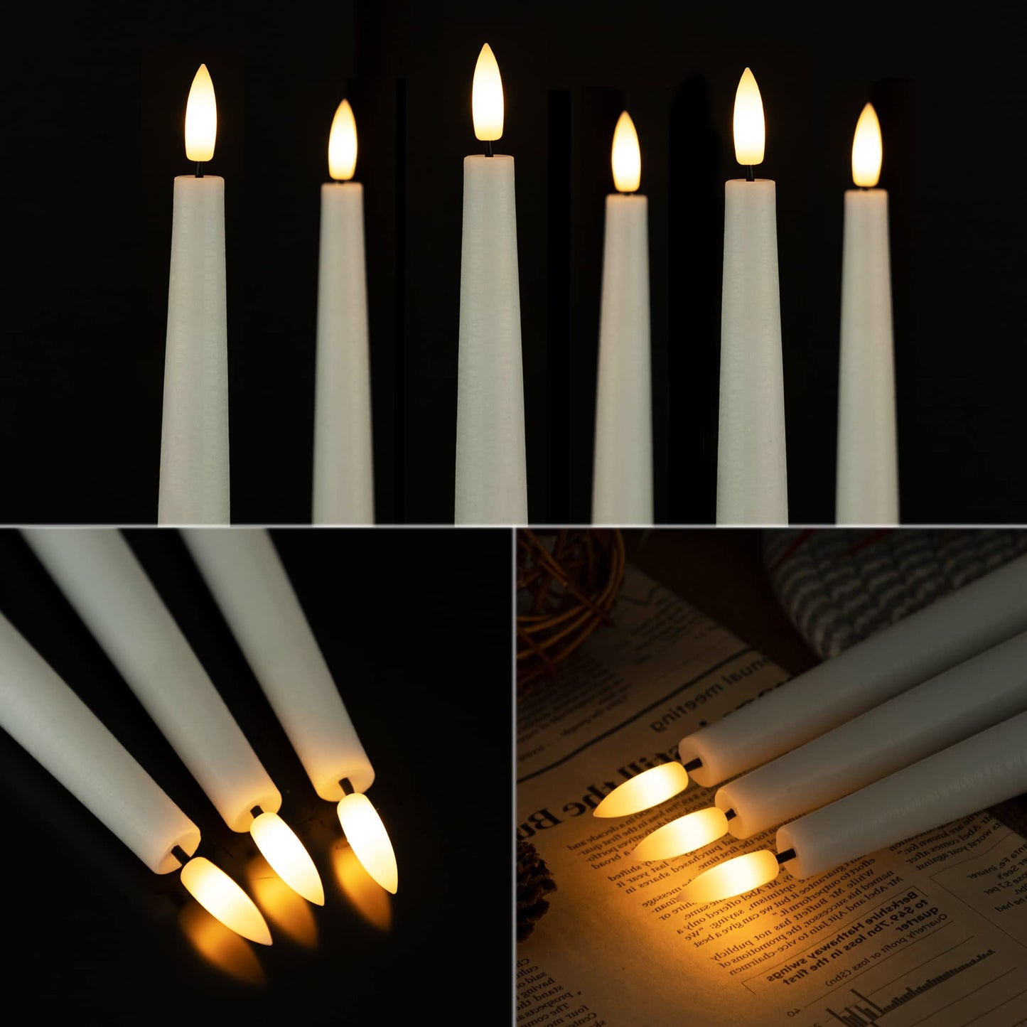 Flameless Taper Candles with 3D Wick, 9.6" Real Wax LED Candles with 2 Remote and Timer, 6 Pack Flickering Candlesticks Battery Operated, Classic Tall Taper Candle for Home, Wedding, Party, White
