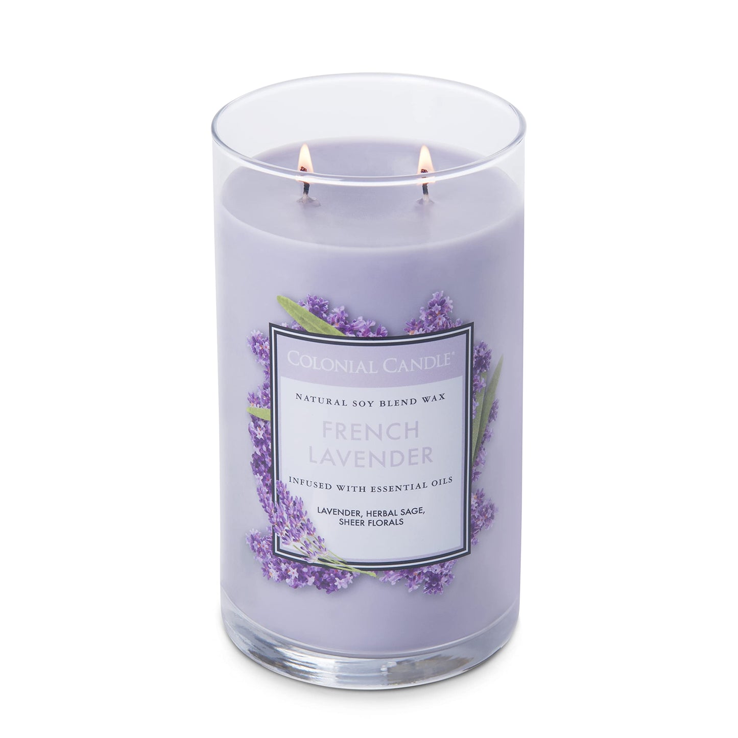 Colonial Candle French Lavender Scented Jar Candle, Classic Cylinders Collection, 2 Wick, Purple, 19 oz - Up to 120 Hours Burn