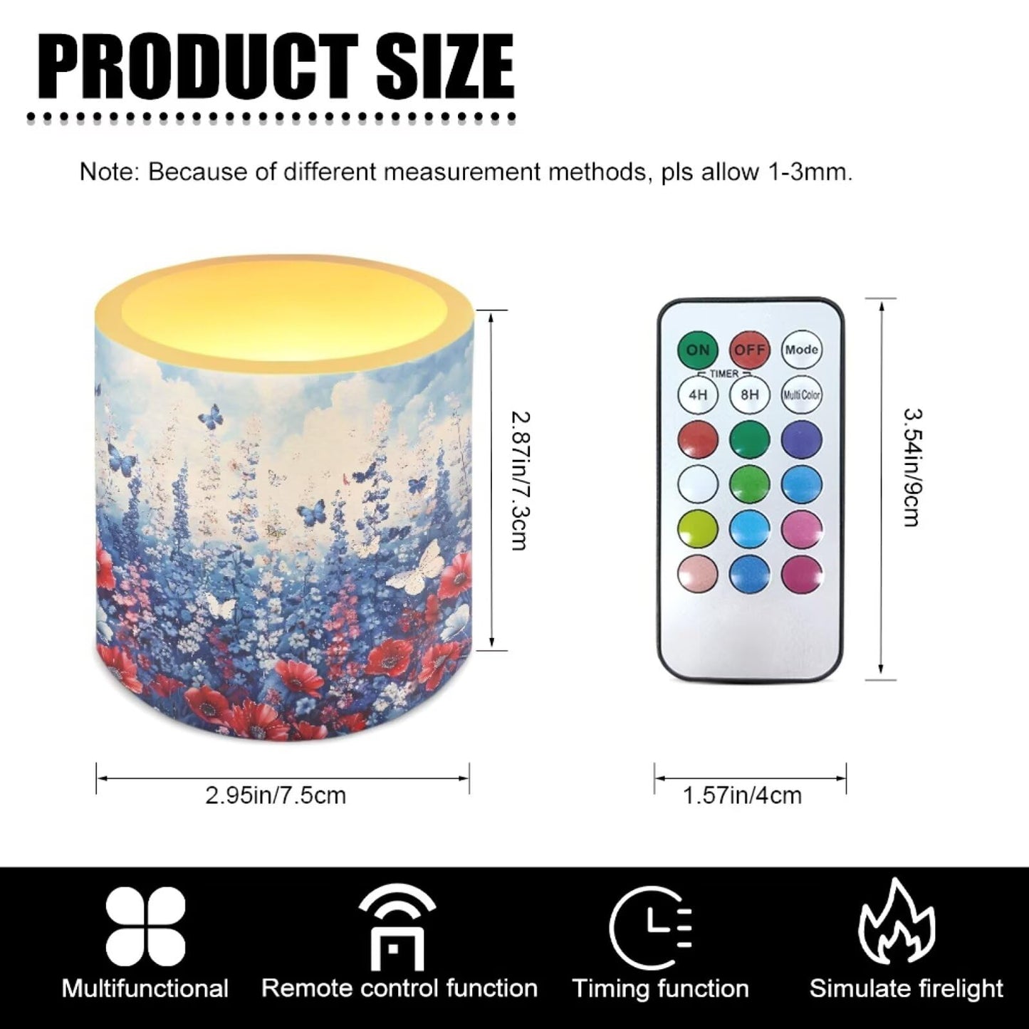 Poceacles 4 PCS LED Flameless Candles Multi-Color Flickering Realistic Battery Powered No Flame Candles with Remote and Timer, Simulated Wick Flame Tealights, Floral Blue Butterfly