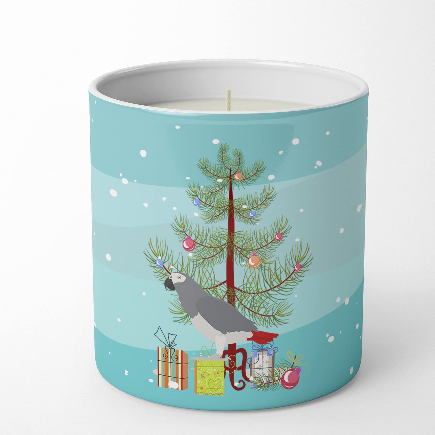 Caroline's Treasures CK4495CDL African Grey Parrot Merry Christmas 10 oz Decorative Soy Candle Nature Soy Wax Essential Oil Home Decor Ideal for Bedroom Kitchen Bath Office Gift, 10 oz