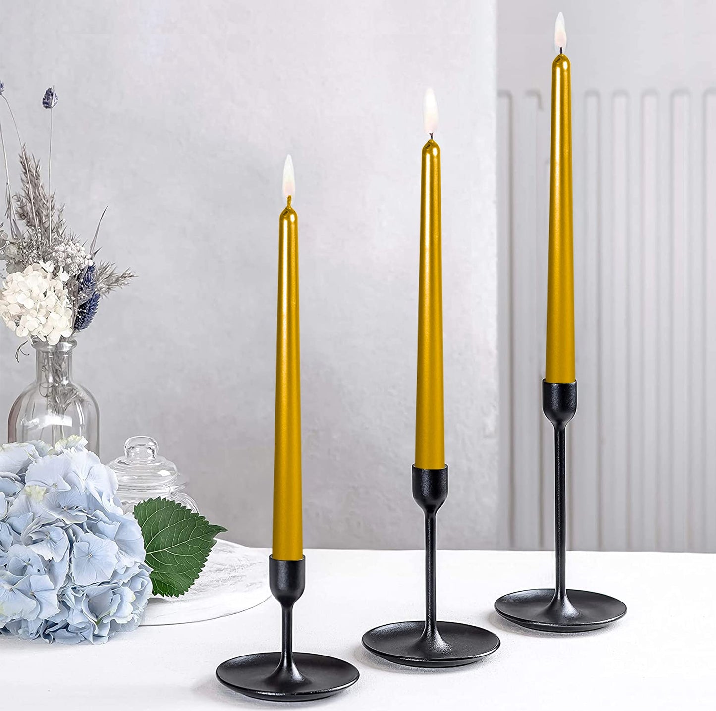 10 Inch Tall Tapered Spiral Candles, 8 Hrs, Tasteless & Smokeless, Long Tall Candlesticks for Home Dinner, Party, Wedding, Halloween, Christmas (4, Gold, 25cm)