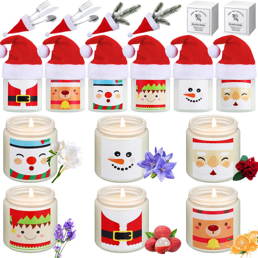 Conelist 24 Pack Christmas Scented Candles Jar Set Include 12 Pcs 7oz Soy Wax Aromatherapy Candles and 12 Pcs Mini Santa Hat Holiday Party Favor Gift Bulk for Women Men Adult Coworker