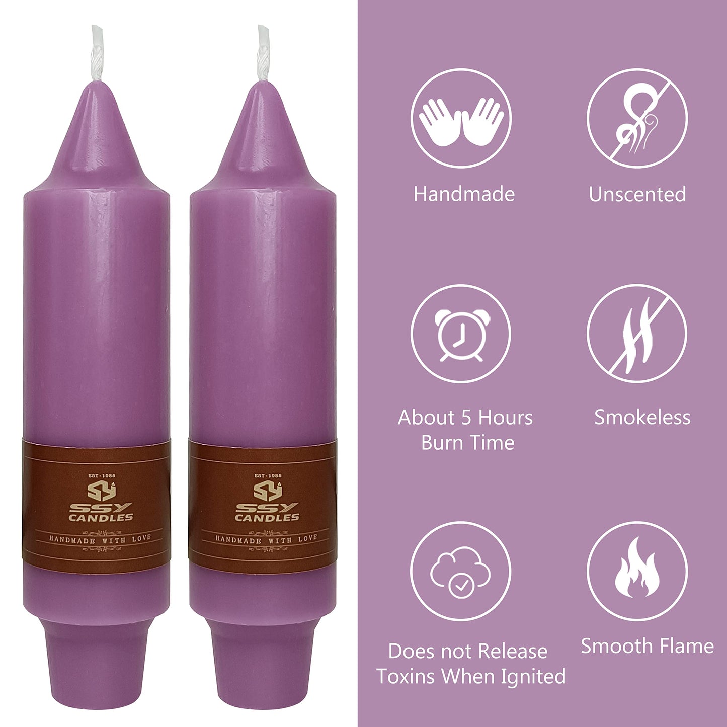 Short Taper Candles Set of 4, 5 Inch Plum Purple Handmade Candlesticks, Unscented Tapered Candles, Candle Sticks for Wedding Dinner Table Home Decor Gift