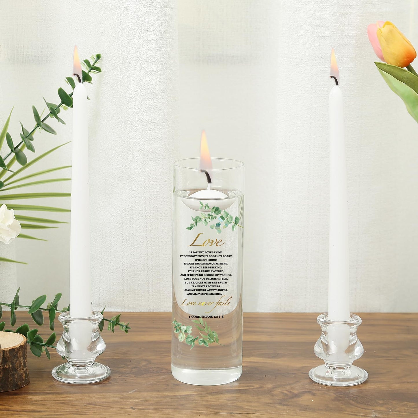 Unity Candles with Glass Holder for Wedding Ceremony - Unity Candles for Wedding, Religious Ceremony Ideas Marriage Decoration Accessories Set for Newly Couple Anniversary Church