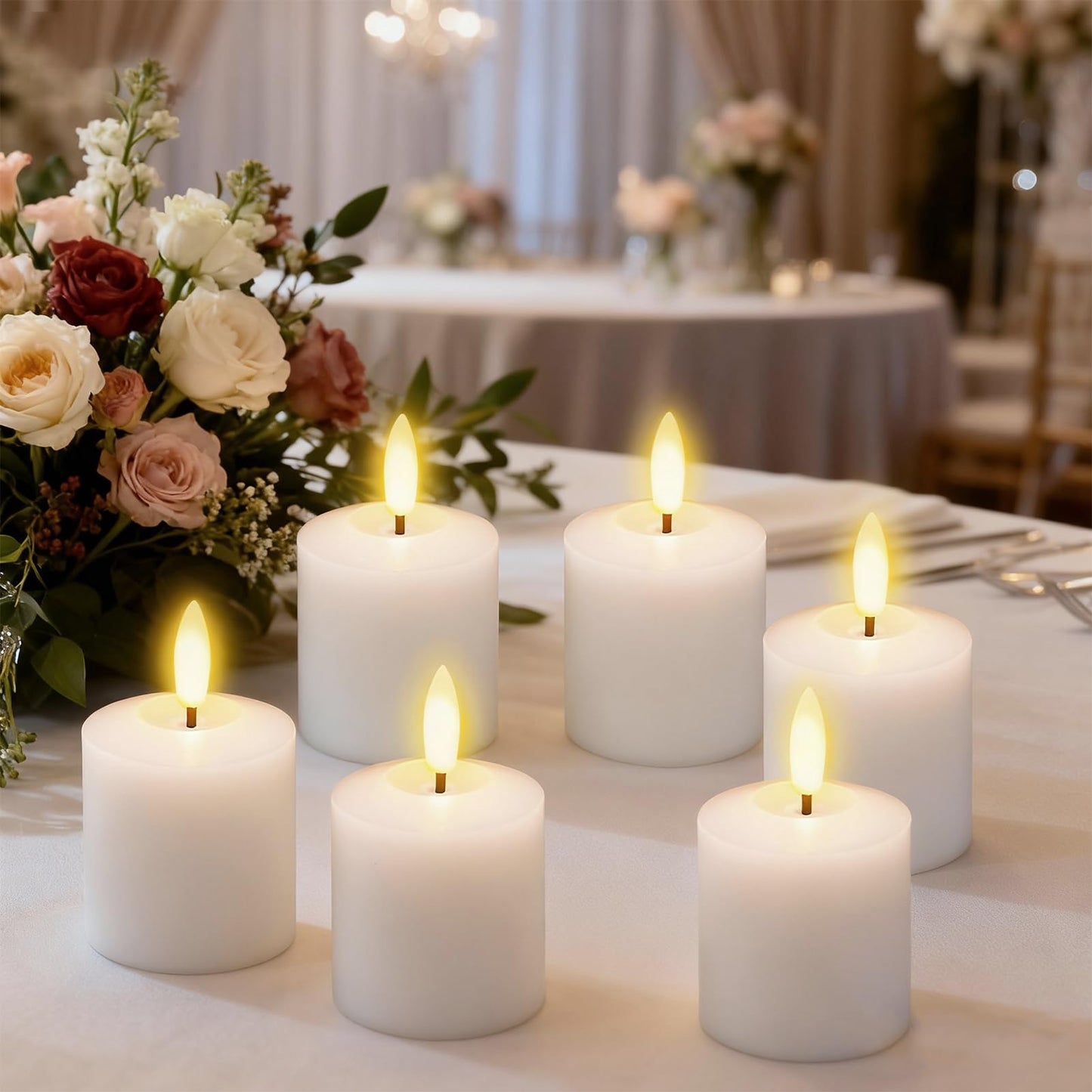 GenSwin Rechargeable Votive Candles Battery Operated with Charging Base, 6 Pack LED Flameless Battery Votive Candles with Remote Timer(White, Real Wax, 2 x 3.2 Inch)