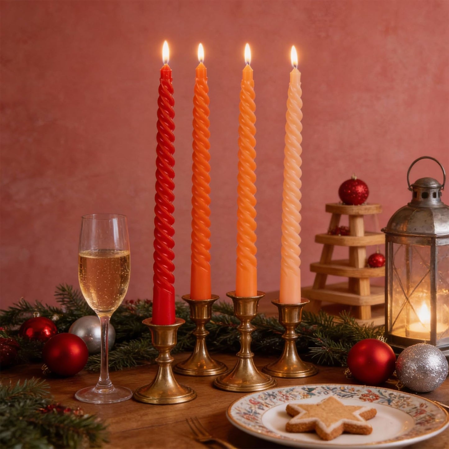 Orange Spiral Taper Candles, 10 inch Gradient Twisted Candles,4 Pack Unscented and Smokeless Long Burning Candles with Cotton Wicks,Tall Candlesticks,Ideal for Weddings, Dinner Parties, and Home Décor