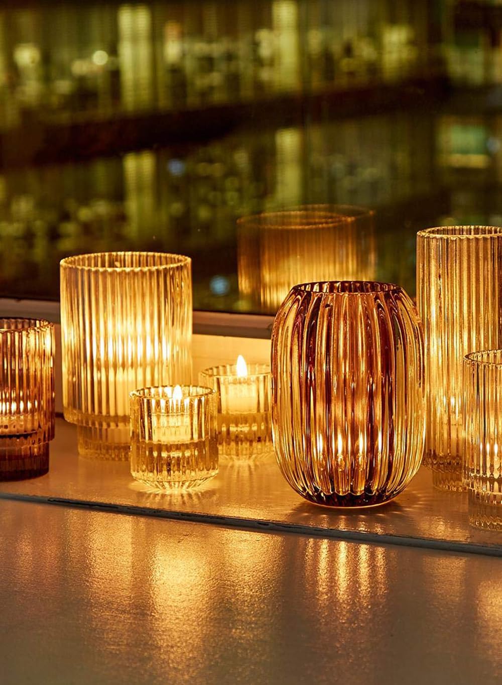 Serene Spaces Living Slim Clear Ribbed Glass Votive Holder, Decorative Centerpiece for Wedding, Christmas, Thanksgiving, Living Room, Home Décor, 2.25" Diameter & 6.25" Tall, Pack of 24