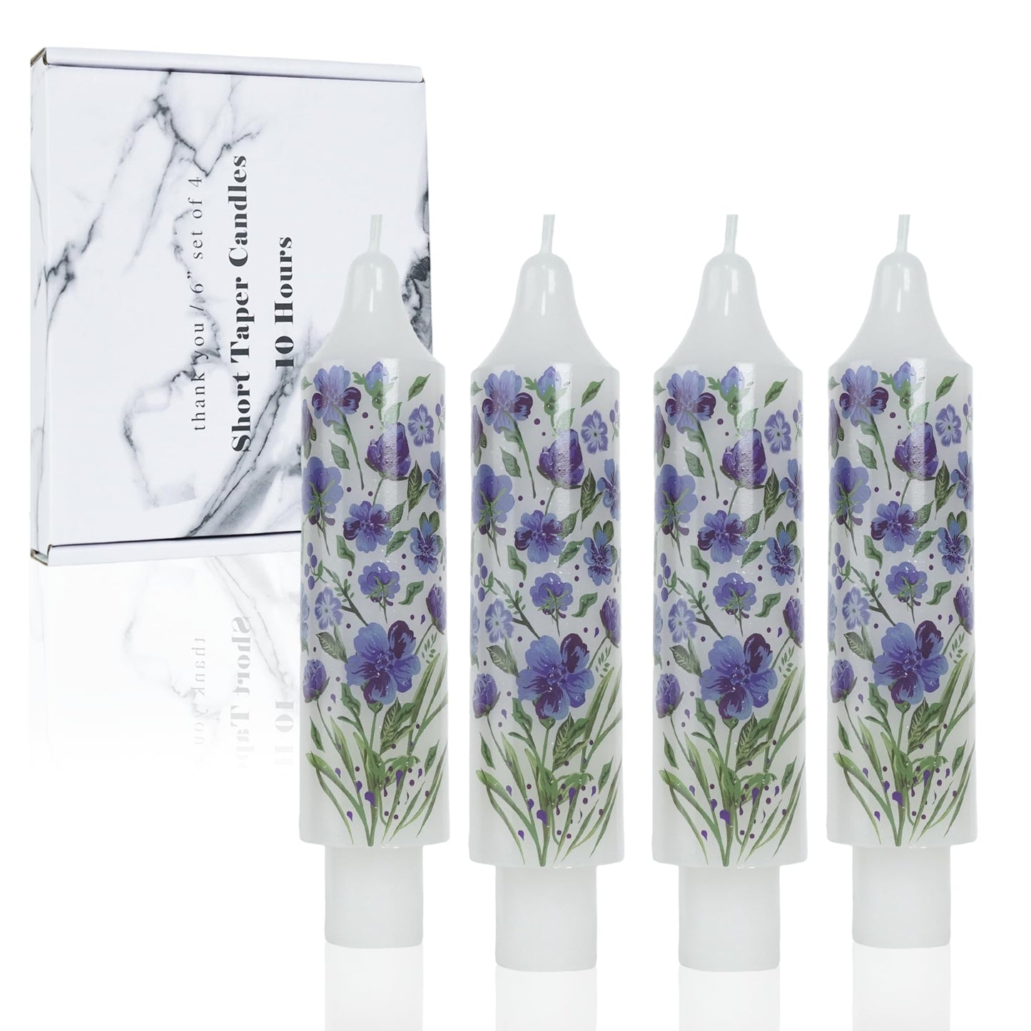 Floral Taper Candle Dripless Candlesticks Blue and White Handmade Candles Short Candle Sticks Flower Tapered Candles for Home Party Wedding Dinner 6inch-4pcs