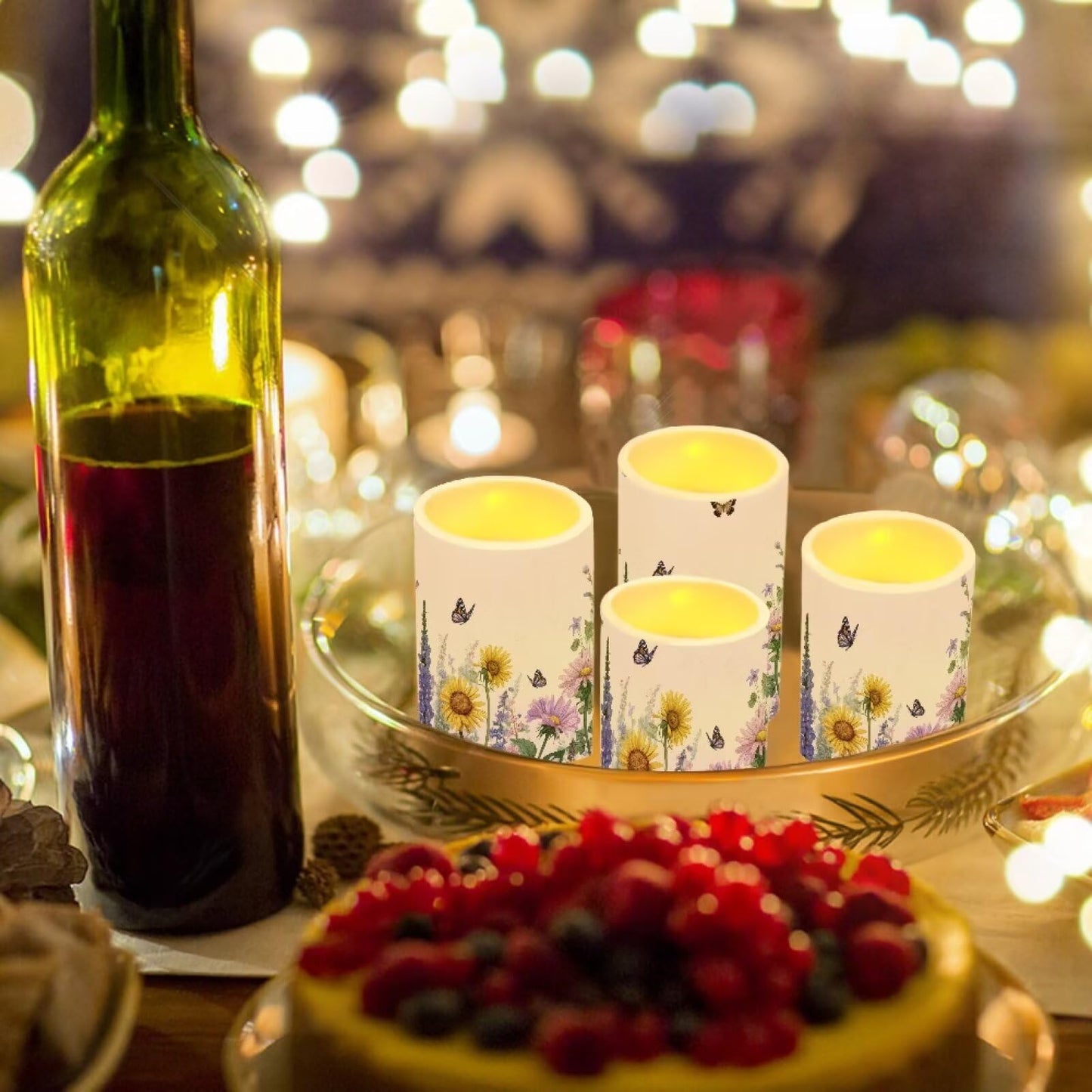 Cozeyat Sunflower Garden LED Candles Set of 4 Waterproof Battery Operated Flameless with Remote Control Timer Flickering for Garden Table Beach Home Decoration