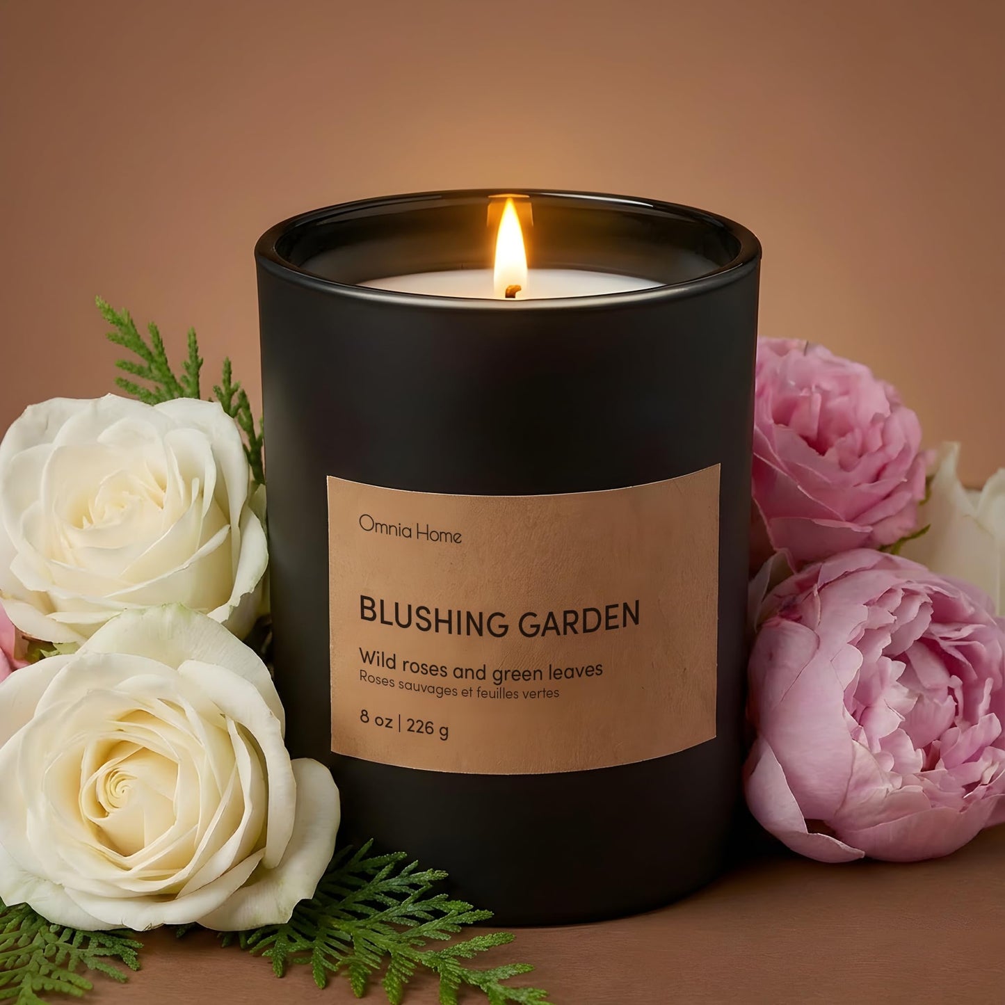 OMNIA HOME Scented Soy Wax Candle Set 2 Pack – Floral Candles for Home Scented with Notes of Rose, Magnolia & Soft Cedarwood – Refined Home Decor & Gift (Blushing Garden, Black, 2 Pack)