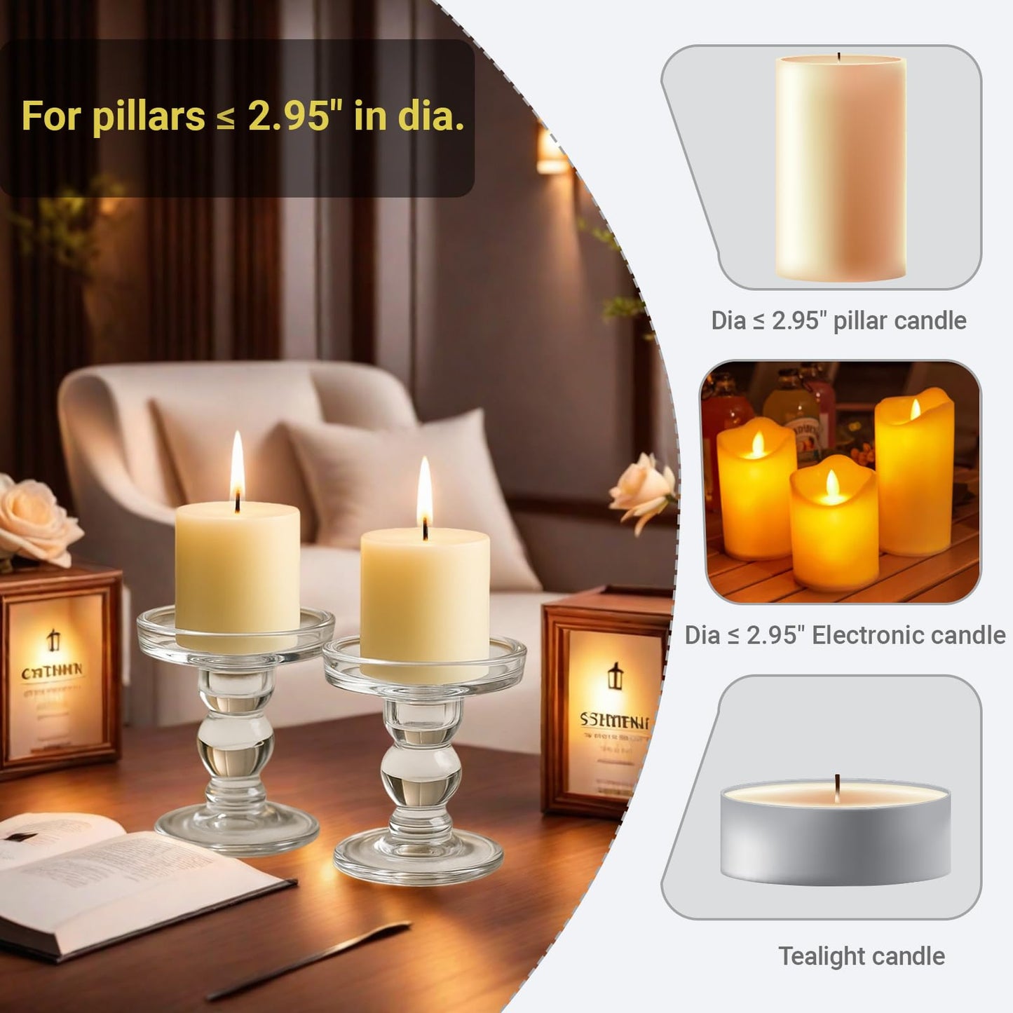 OYATON Glass Candle Holders for Pillar Candle, Unity Candle Holder Set of 3 for Wedding Ceremony Set, Candlestick Holder for Table or Home Decoration