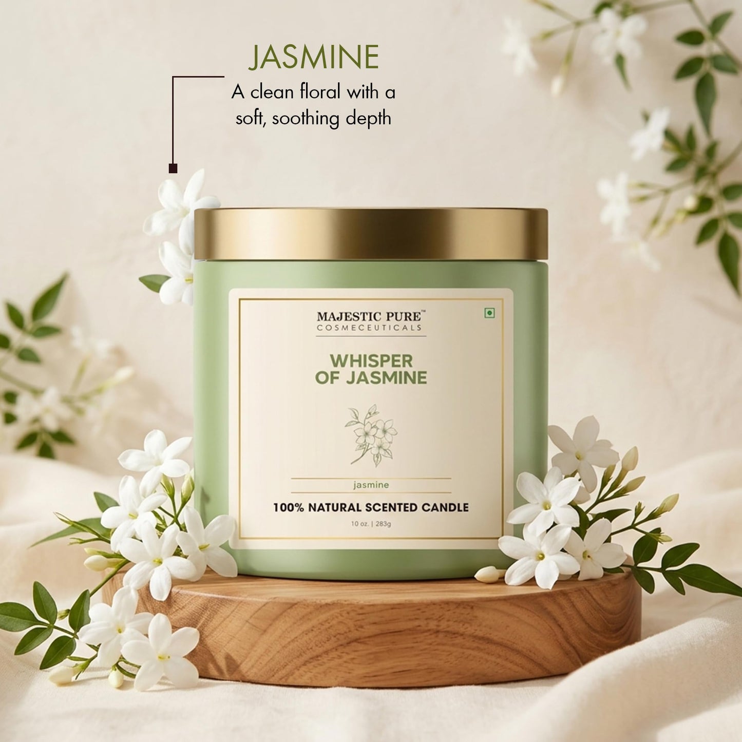 Majestic Pure Candle Jasmine, Natural Scented Candle, 10oz Large Jar with up to 45+ Hours Burn, Giftable