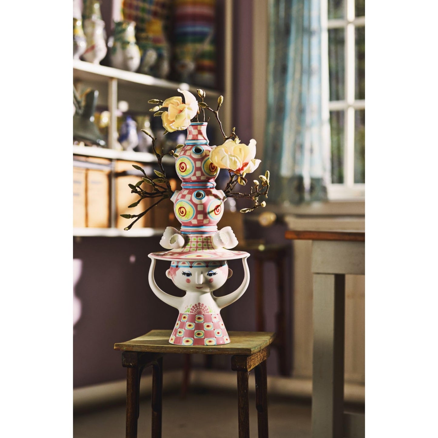 Bjorn Wiinblad Dora Tealight Holder, Blue Harlequin, 5.1" D, Gift Box Included