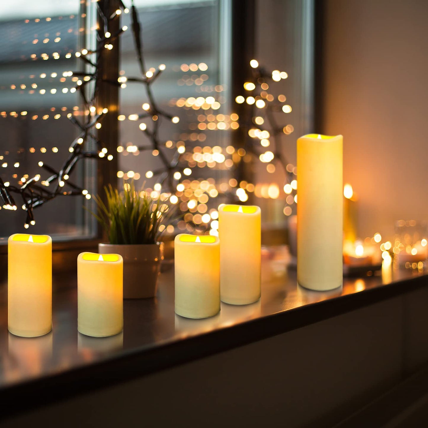 YIWER Plastic Waterproof Flameless Candles Set of 27: Battery Operated Candles Ivory Flickering Pillar Candles Include 4"/5"/6"/7"/8"/9" with 10-Key Remote 2/4/6/8H Timer Function