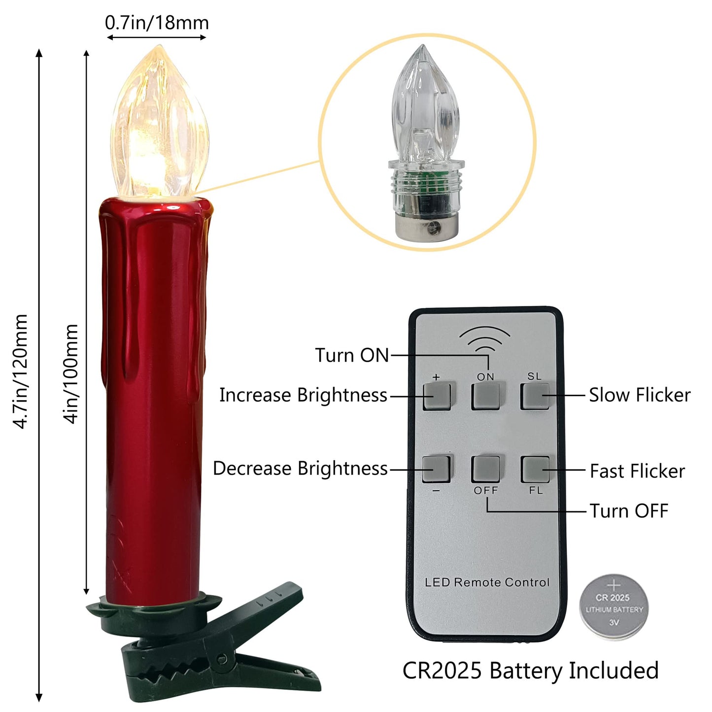 Gedengni Flameless LED Taper Candles with Clips, 4” Battery Operated Window Candles with Remote Timer Mini LED Chandelier Candlesticks for Home Decor Wedding Church Party & Tree Lighting,10 Pack,RED