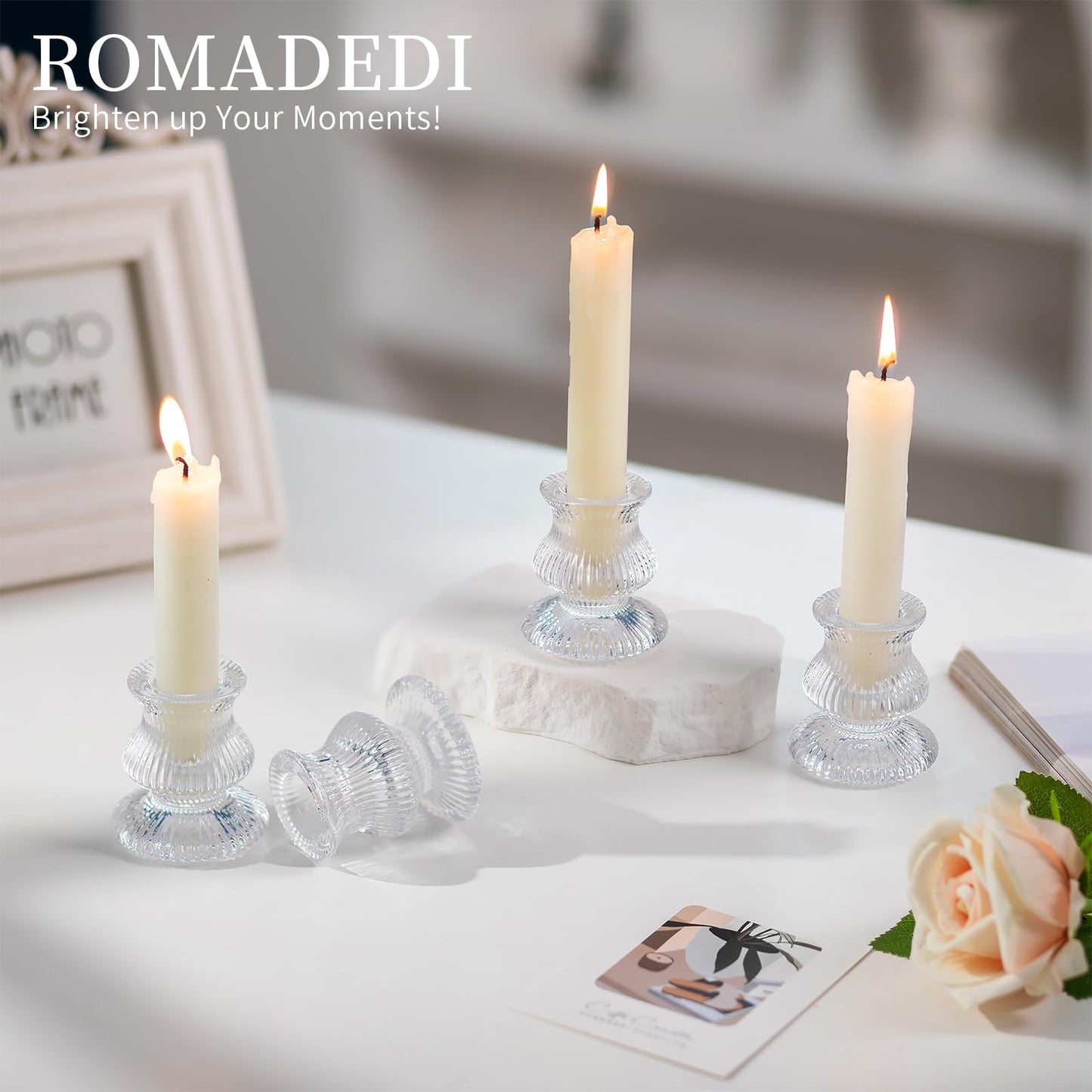 Romadedi Glass Candle Holder for Candlestick - 2 Pcs Clear Small Tapered Candle Holder Decor Wedding Table Centerpiece for Candle Sticks Christmas Party Living Room Dinner Advent