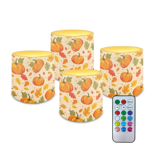 Cozeyat Pumpkin Harvest Dining Room Flameless Candles 4 Pack Battery Operated with Remote Control Timer LED Pillar Candles Waterproof for Indoor Outdoor Use
