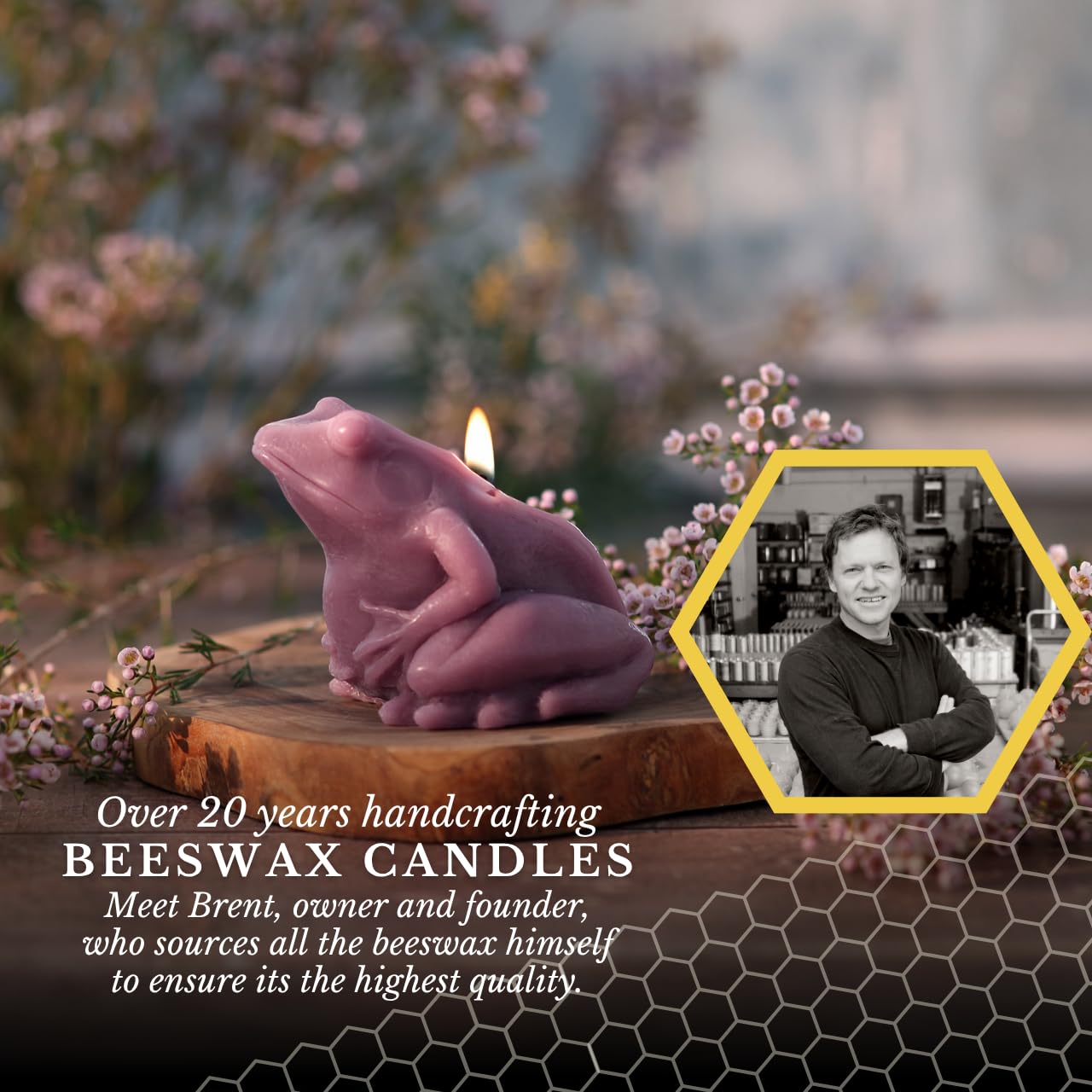 Big Dipper Wax Works Lilac Frog Candle, Hand-Sculpted Pure Beeswax, 2.5” x 3.5”, 24-Hour Clean Burn, Eco-Friendly Unscented Home Décor, Whimsical Garden Candle Made in USA