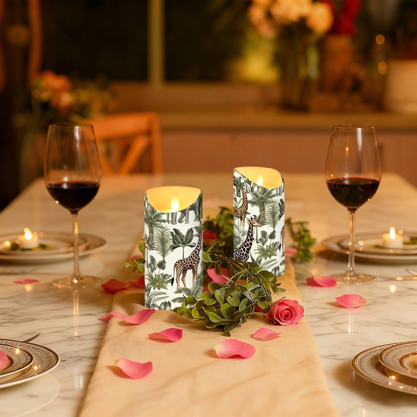 YETTASBIN Jungle Animals Flameless Candles with Remote Timer Set of 2, Waterproof Adjustable Long Lasting Battery Operated LED Pillar Candles for Party Holiday Home Decor, Medium-5.9 x 3 Inch